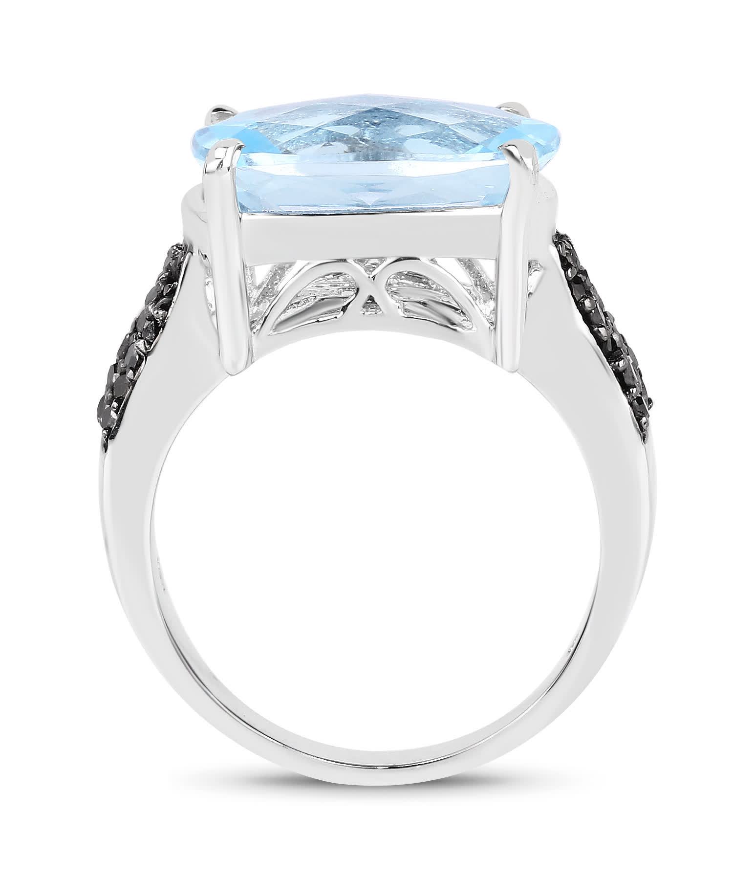 3.96ctw Natural Swiss Blue Topaz and Black Diamond Rhodium Plated 925 Sterling Silver Right Hand Ring View 2