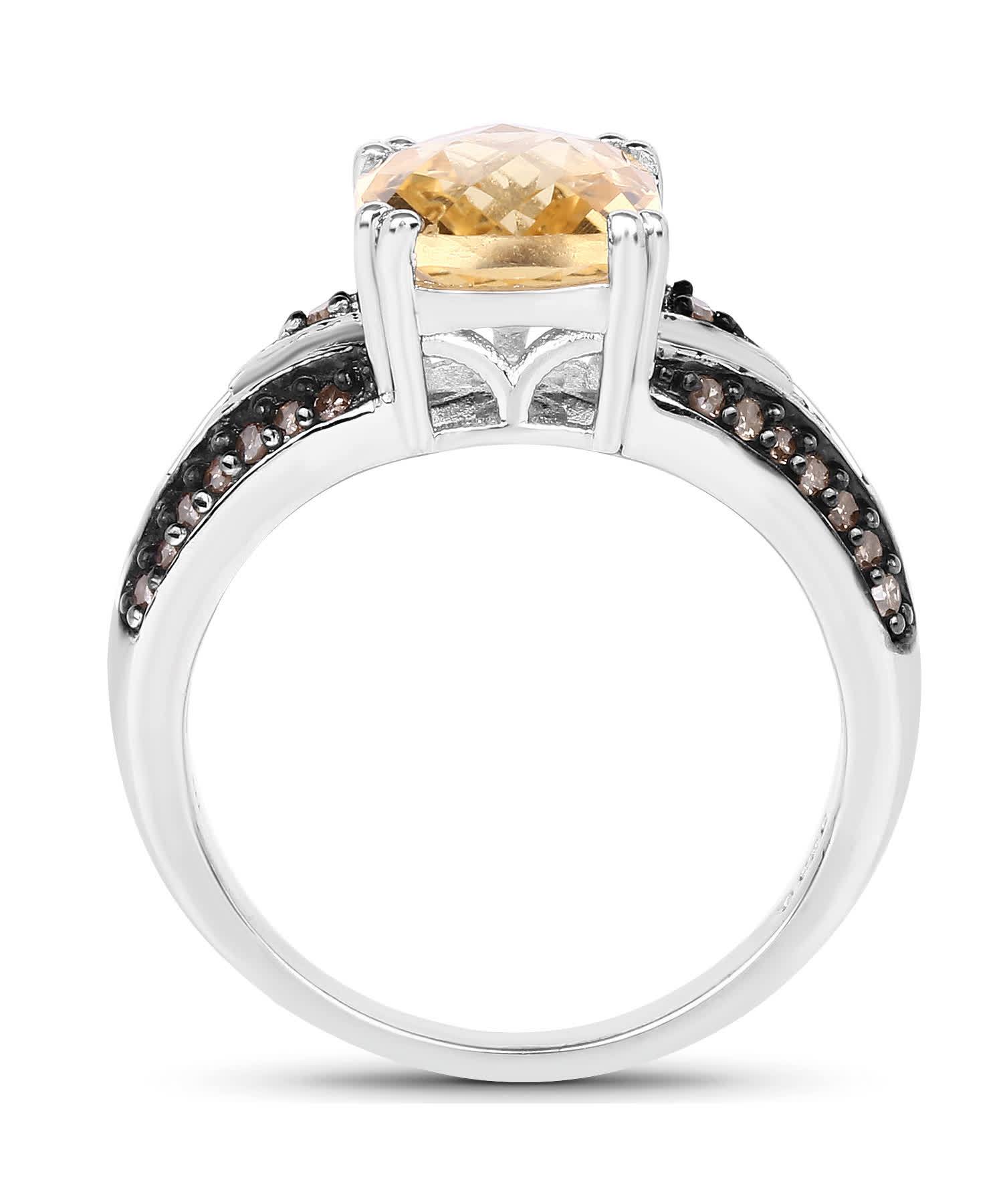 2.79ctw Natural Honey Citrine and Champagne Diamond Rhodium Plated 925 Sterling Silver Right Hand Ring View 2