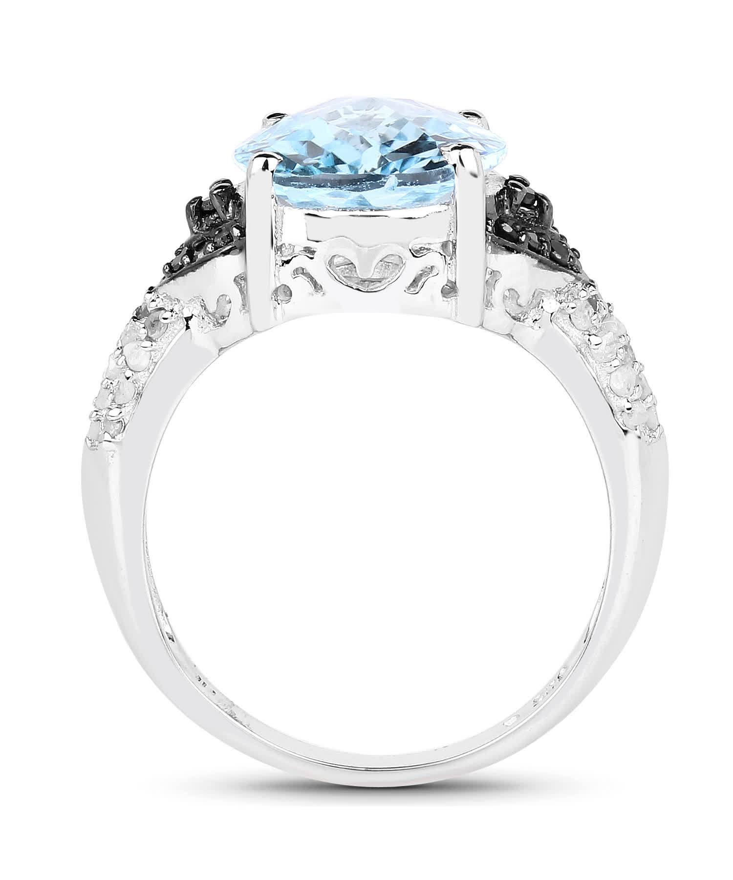 5.37ctw Natural Swiss Blue Topaz and Black Diamond Rhodium Plated 925 Sterling Silver Cocktail Ring View 2