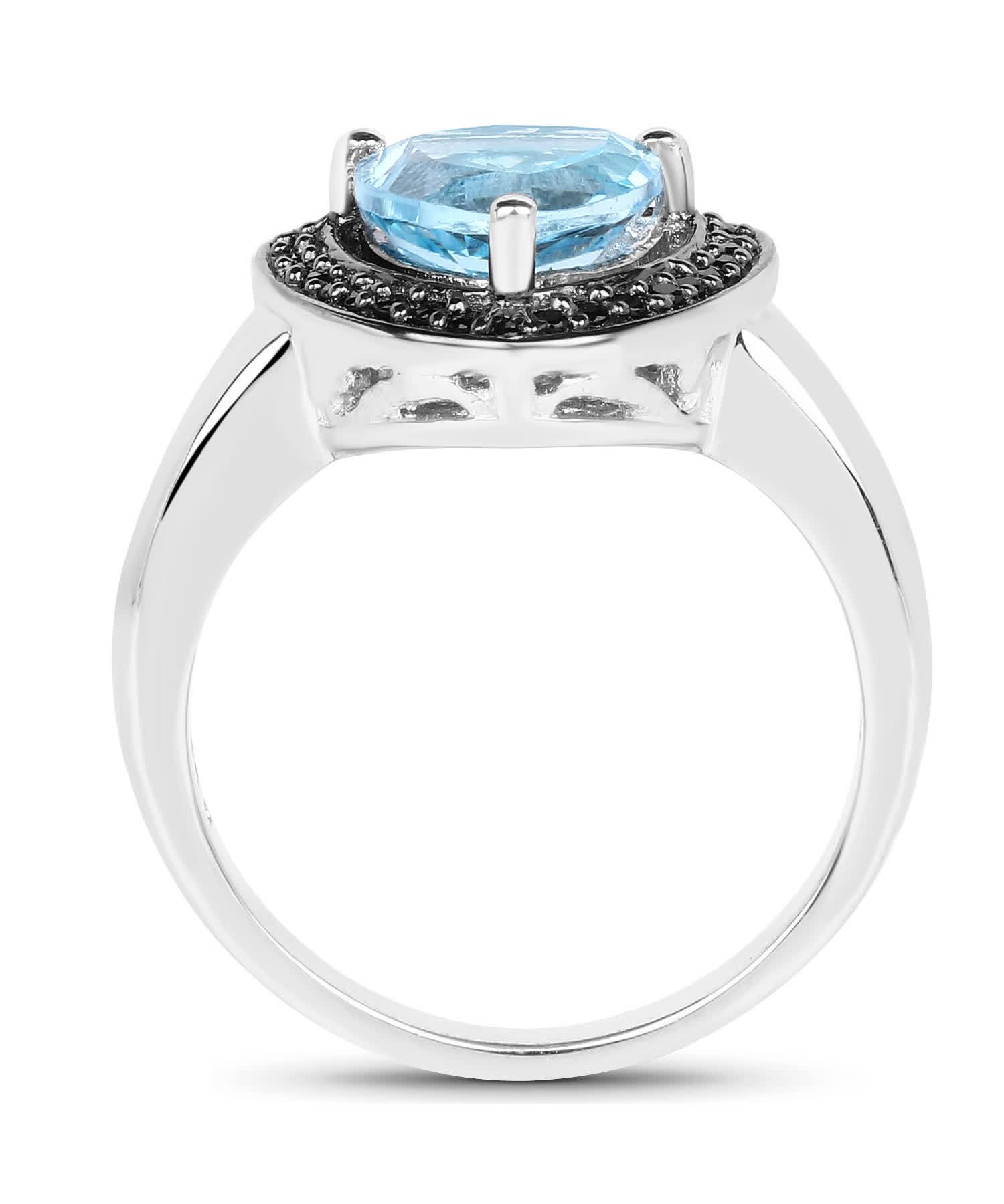 2.06ctw Natural Swiss Blue Topaz and Black Diamond Rhodium Plated 925 Sterling Silver Triangle Ring View 2