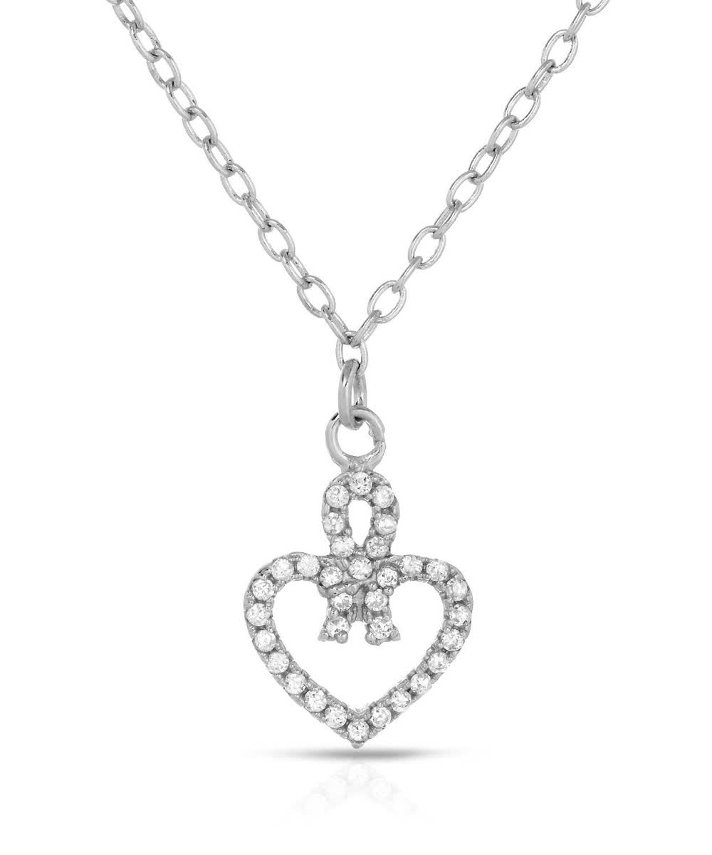 McCarney & J Brilliant Cut Cubic Zirconia Rhodium Plated 925 Sterling Silver Heart Pendant With Chain View 1