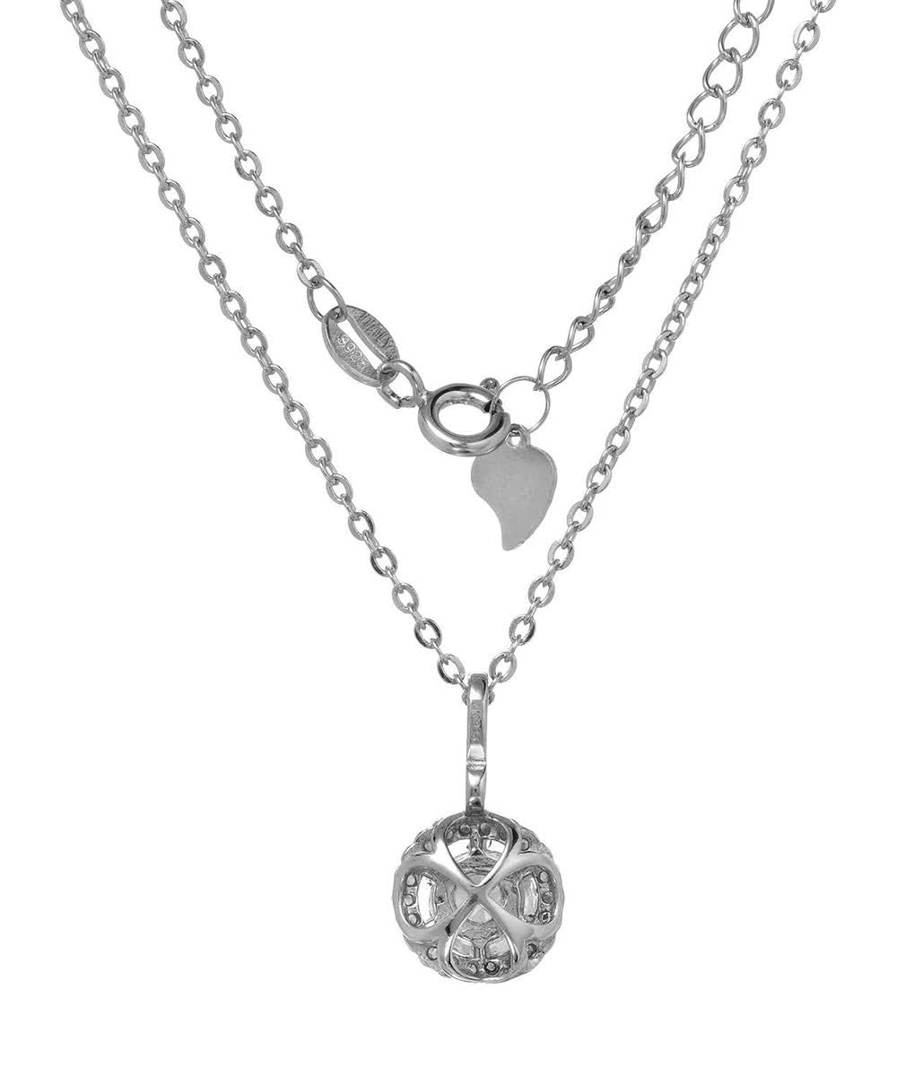 McCarney & J Brilliant Cut Cubic Zirconia Rhodium Plated 925 Sterling Silver Solitare Pendant With Chain View 2