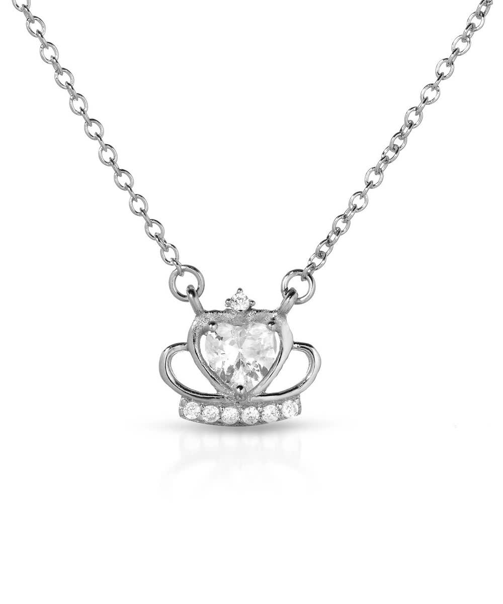 McCarney & J Brilliant Cut Cubic Zirconia Rhodium Plated 925 Sterling Silver Crown Pendant With Chain View 1