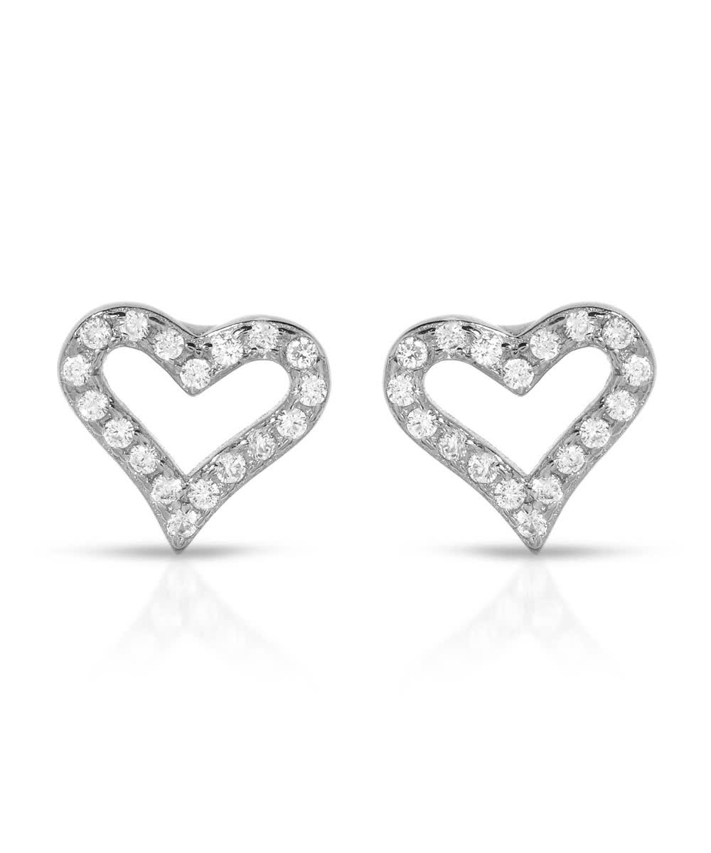 McCarney & J Brilliant Cut Cubic Zirconia Rhodium Plated 925 Sterling Silver Heart Earrings View 1