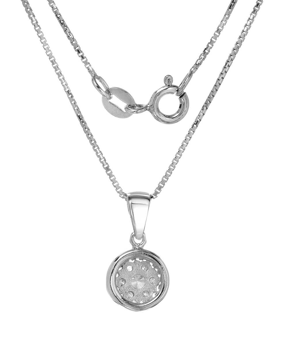 McCarney & J Brilliant Cut Cubic Zirconia Rhodium Plated 925 Sterling Silver Solitare Pendant With Chain View 2