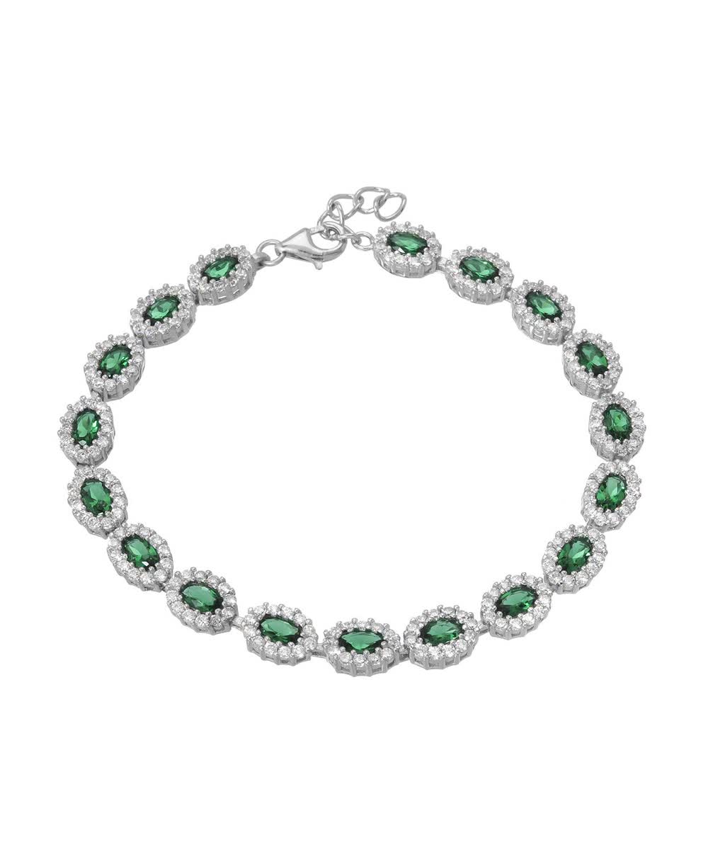 McCarney & J Royal Green Cubic Zirconia Rhodium Plated 925 Sterling Silver Link Bracelet View 1
