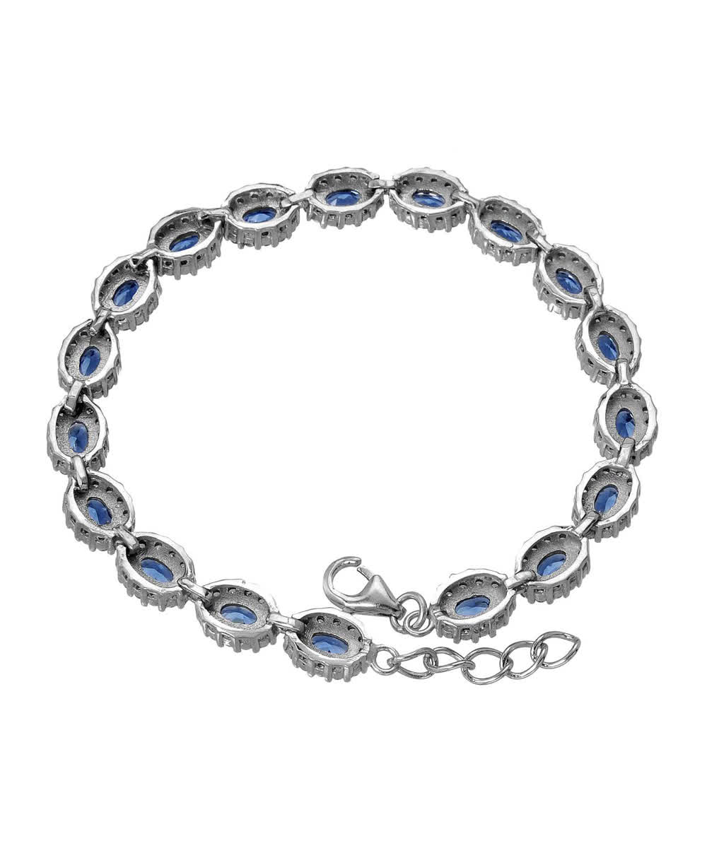 McCarney & J Royal Blue Cubic Zirconia Rhodium Plated 925 Sterling Silver Link Bracelet View 2