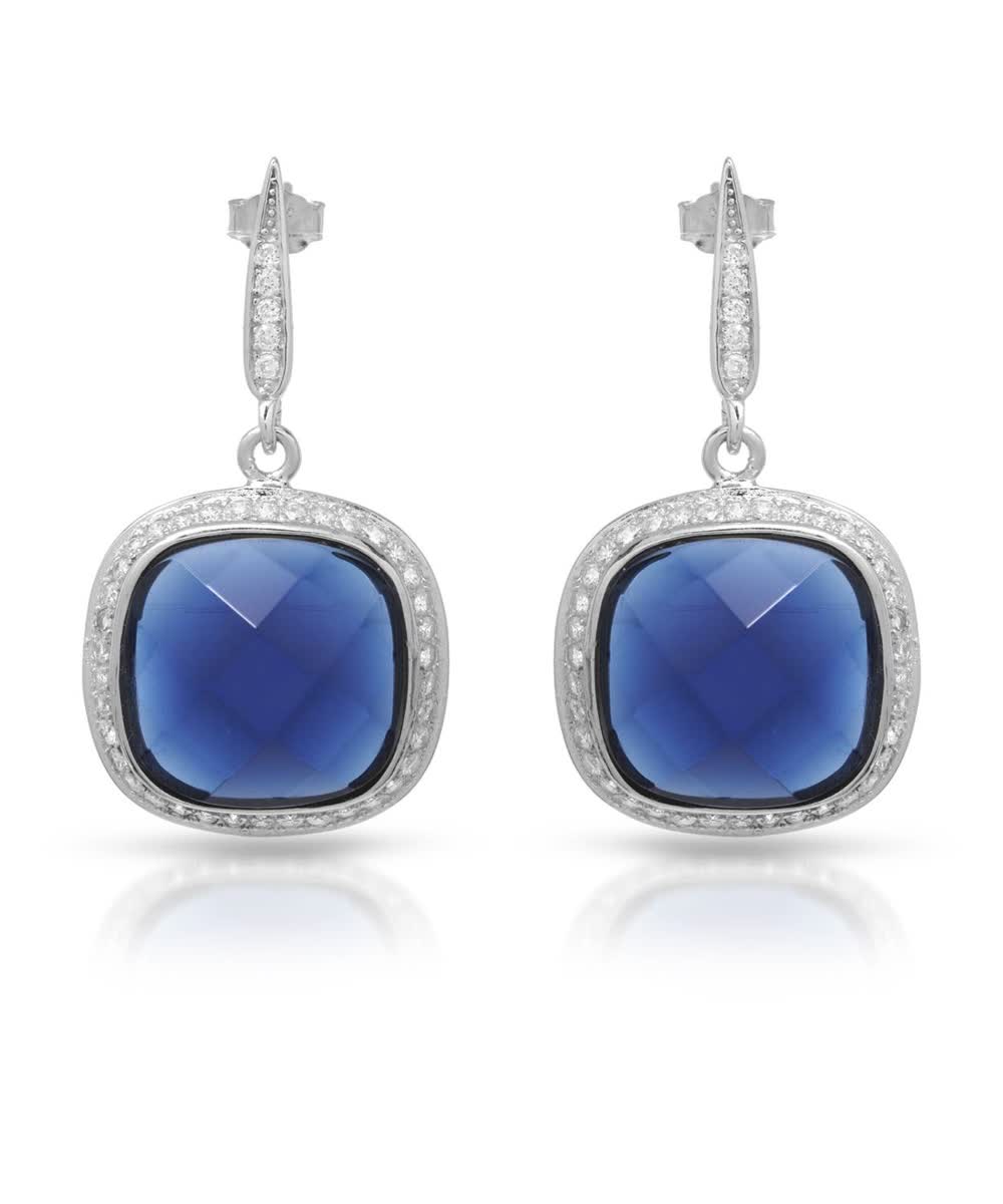 McCarney & J Midnight Blue Crystal and Brilliant Cut Cubic Zirconia Rhodium Plated 925 Sterling Silver Cocktail Earrings View 1