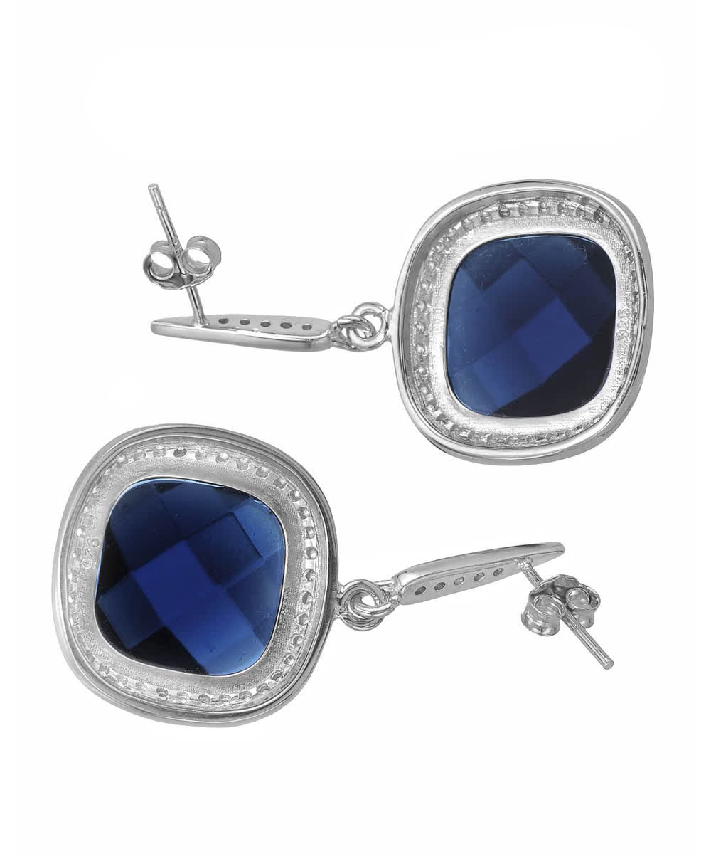McCarney & J Midnight Blue Crystal and Brilliant Cut Cubic Zirconia Rhodium Plated 925 Sterling Silver Cocktail Earrings View 2