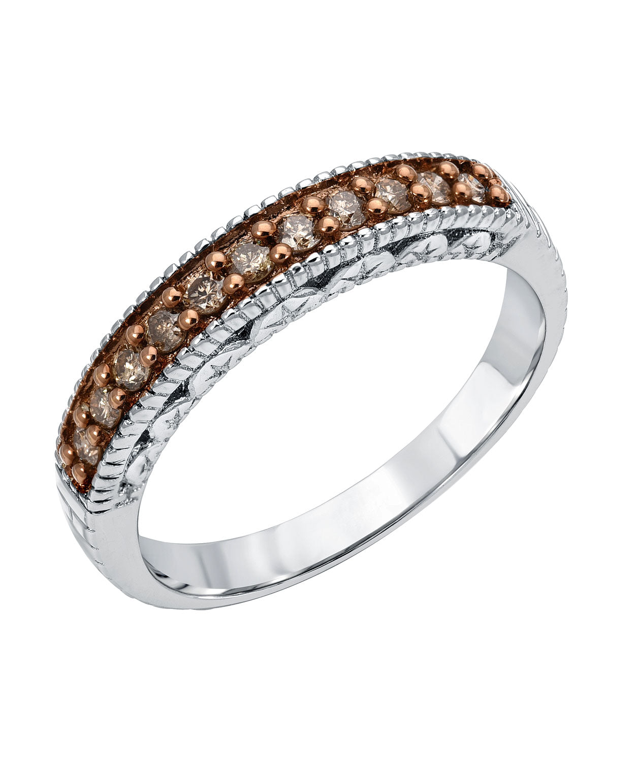 0.25ctw Champagne Diamond Rhodium Plated 925 Sterling Silver Band View 1