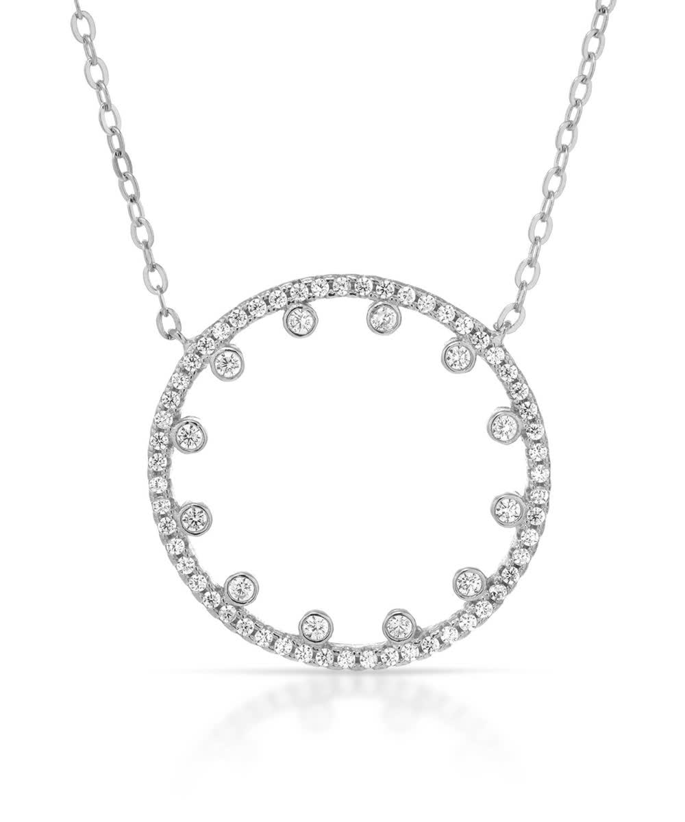 McCarney & J Brilliant Cut Cubic Zirconia Rhodium Plated 925 Sterling Silver Circle Necklace View 1