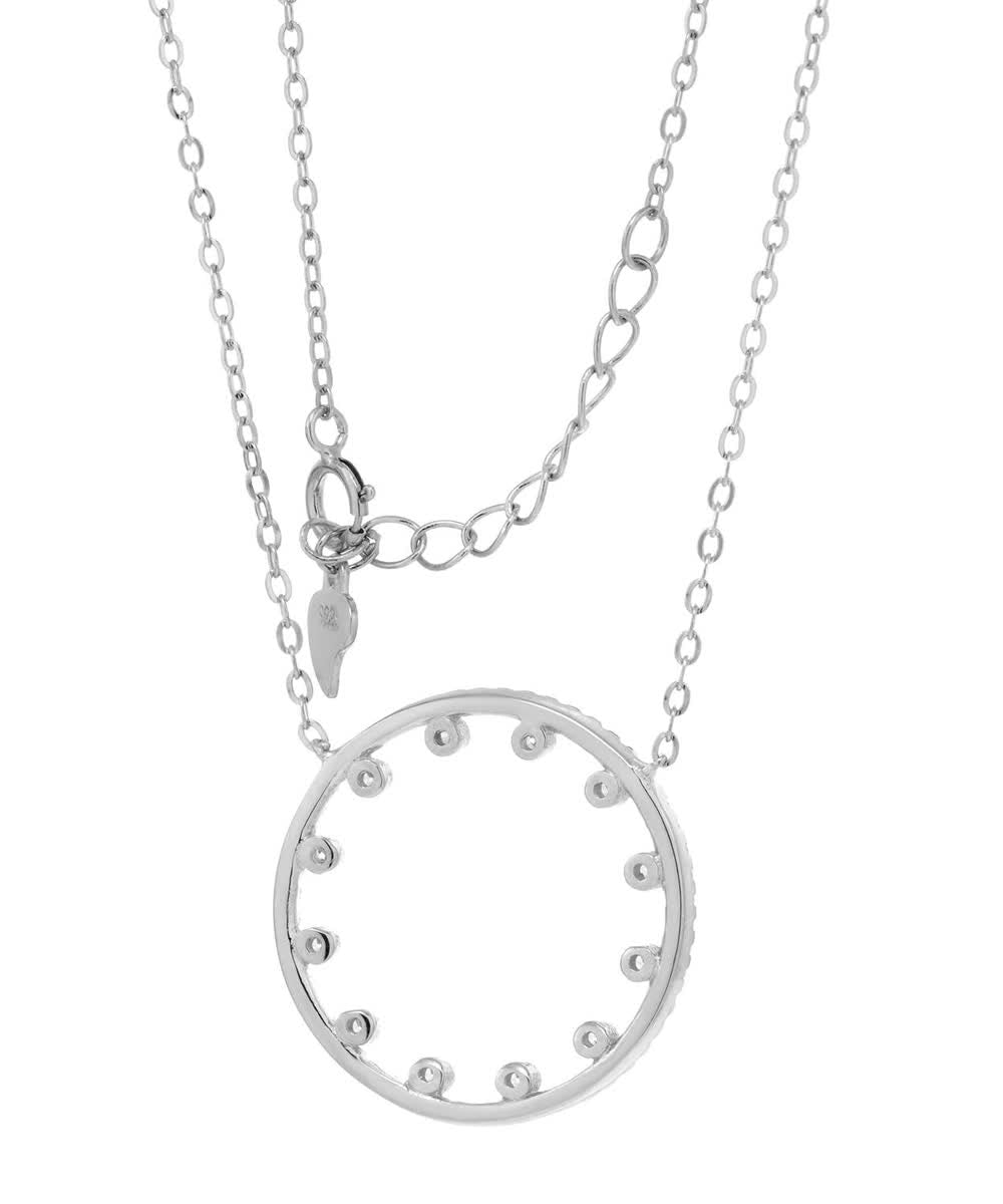 McCarney & J Brilliant Cut Cubic Zirconia Rhodium Plated 925 Sterling Silver Circle Necklace View 2