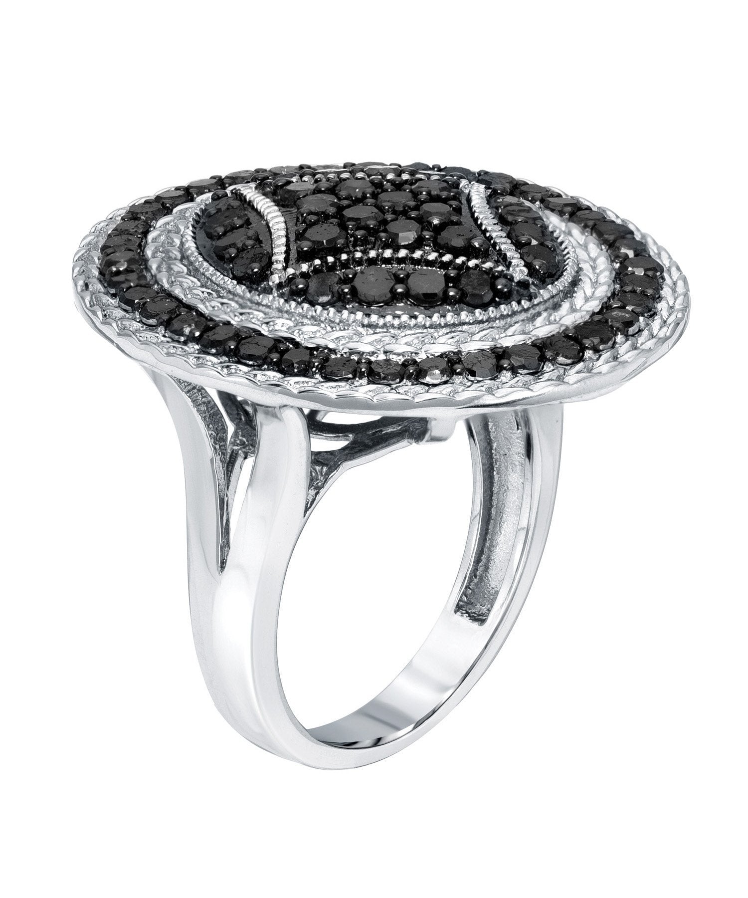 2.00ctw Black Diamond Rhodium Plated 925 Sterling Silver Cocktail Ring View 2