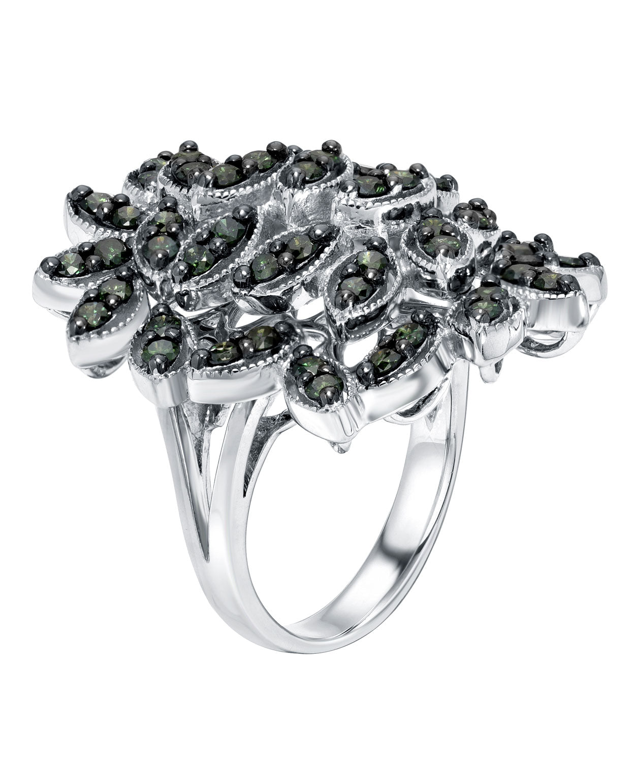 1.75ctw Green Diamond Leaf Cocktail Ring View 2