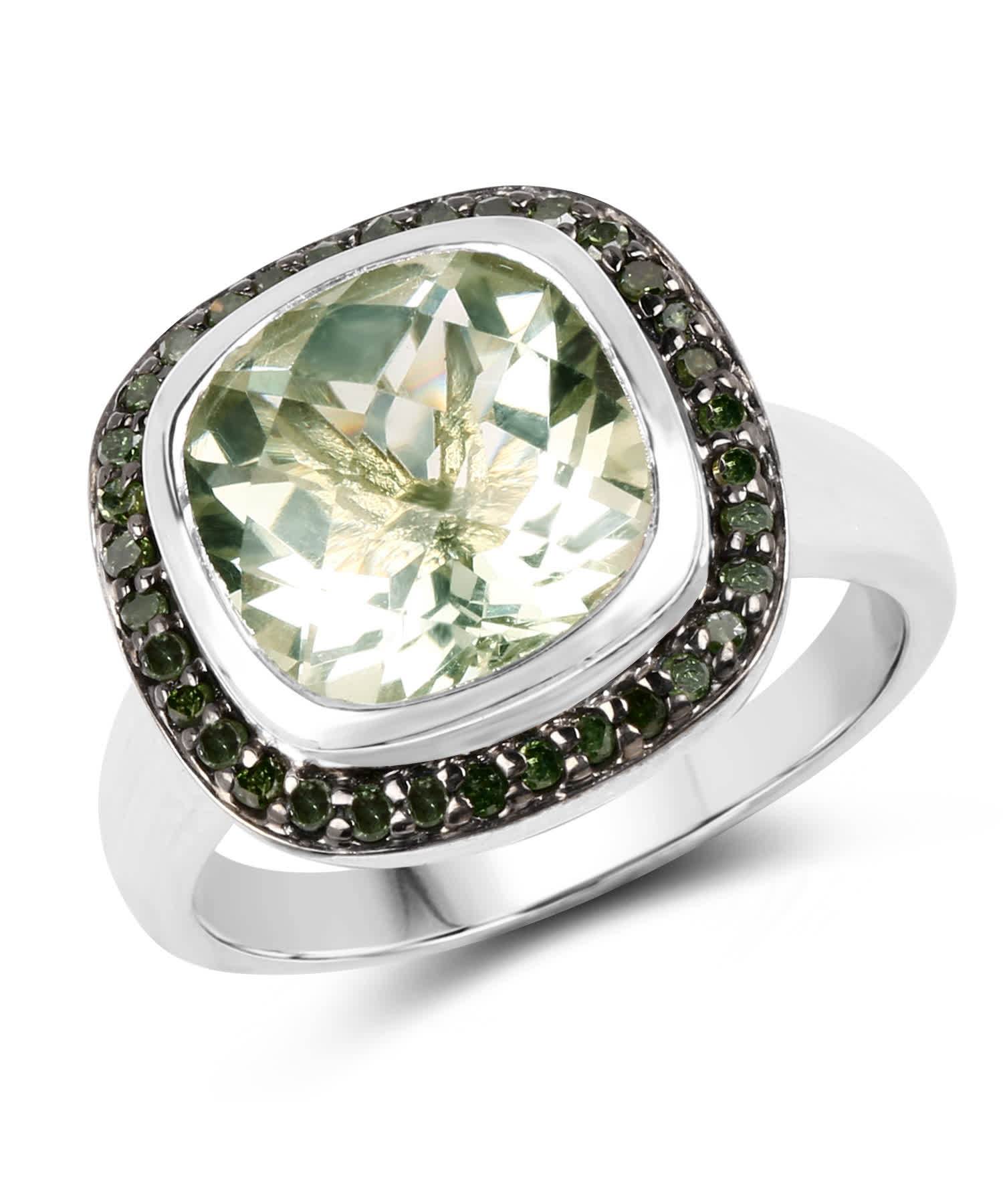 5.19ctw Natural Green Amethyst and Diamond Rhodium Plated 925 Sterling Silver Cocktail Ring View 1