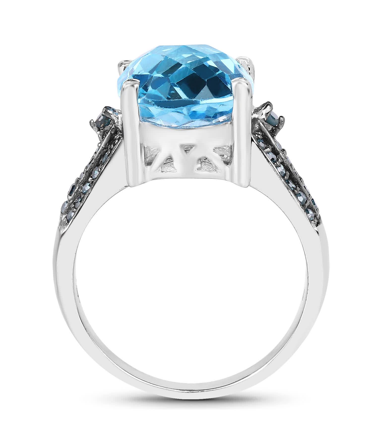 5.51ctw Natural Swiss Blue Topaz and Blue Diamond Rhodium Plated 925 Sterling Silver Cocktail Ring View 2