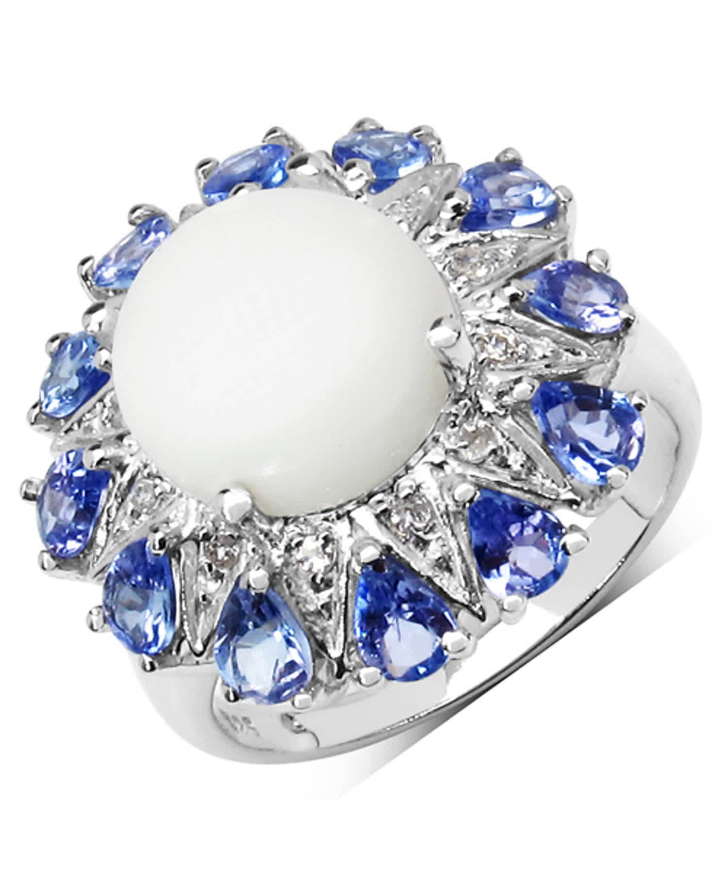 4.25ctw Natural Opal, Tanzanite and Topaz Rhodium Plated 925 Sterling Silver Cocktail Ring View 1