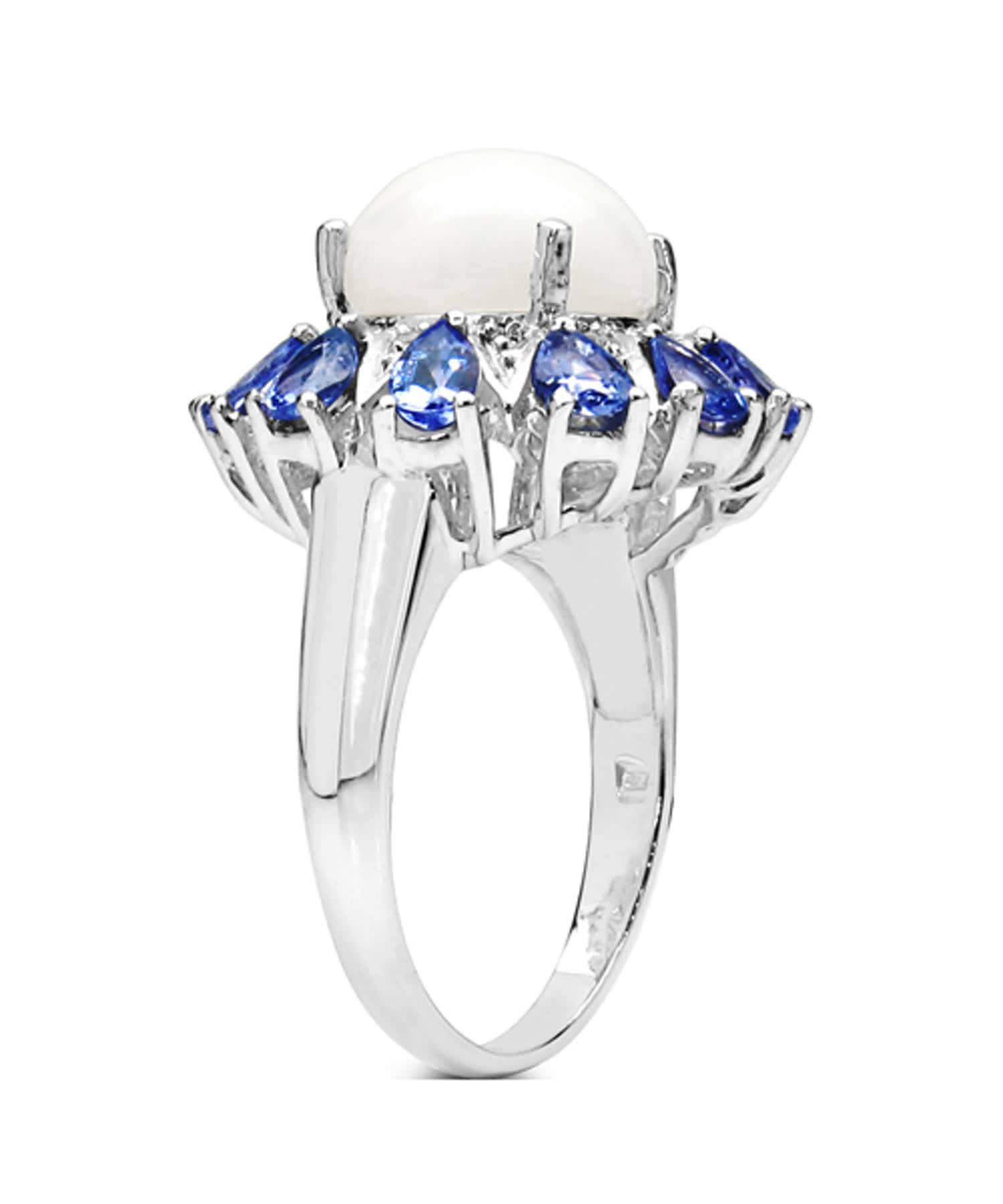 4.25ctw Natural Opal, Tanzanite and Topaz Rhodium Plated 925 Sterling Silver Cocktail Ring View 2