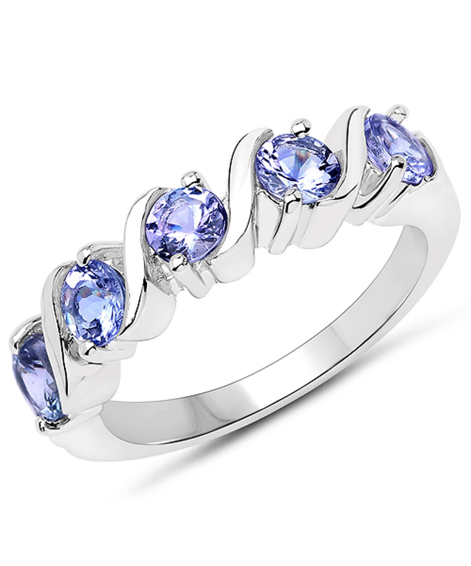 1.15ctw Natural Tanzanite Rhodium Plated 925 Sterling Silver Band View 1