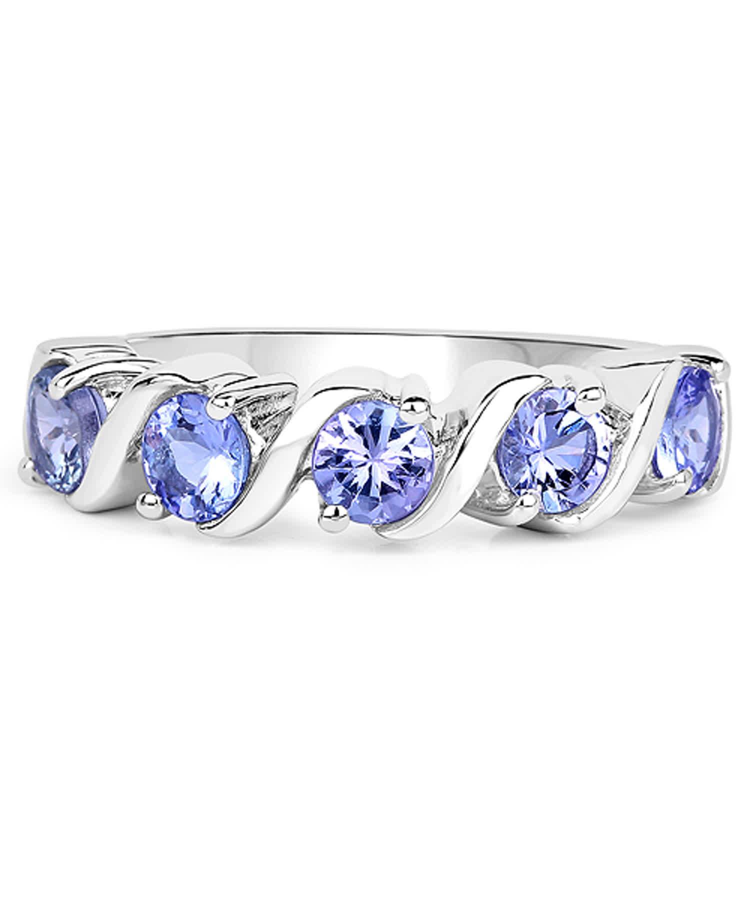 1.15ctw Natural Tanzanite Rhodium Plated 925 Sterling Silver Band View 2