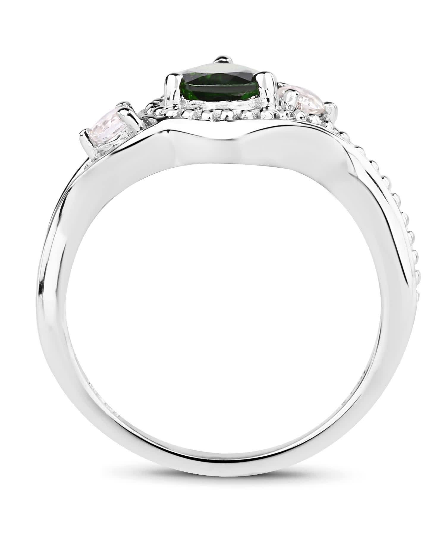1.30ctw Natural Forest Green Chrome Diopside and Topaz Rhodium Plated 925 Sterling Silver Ring View 2