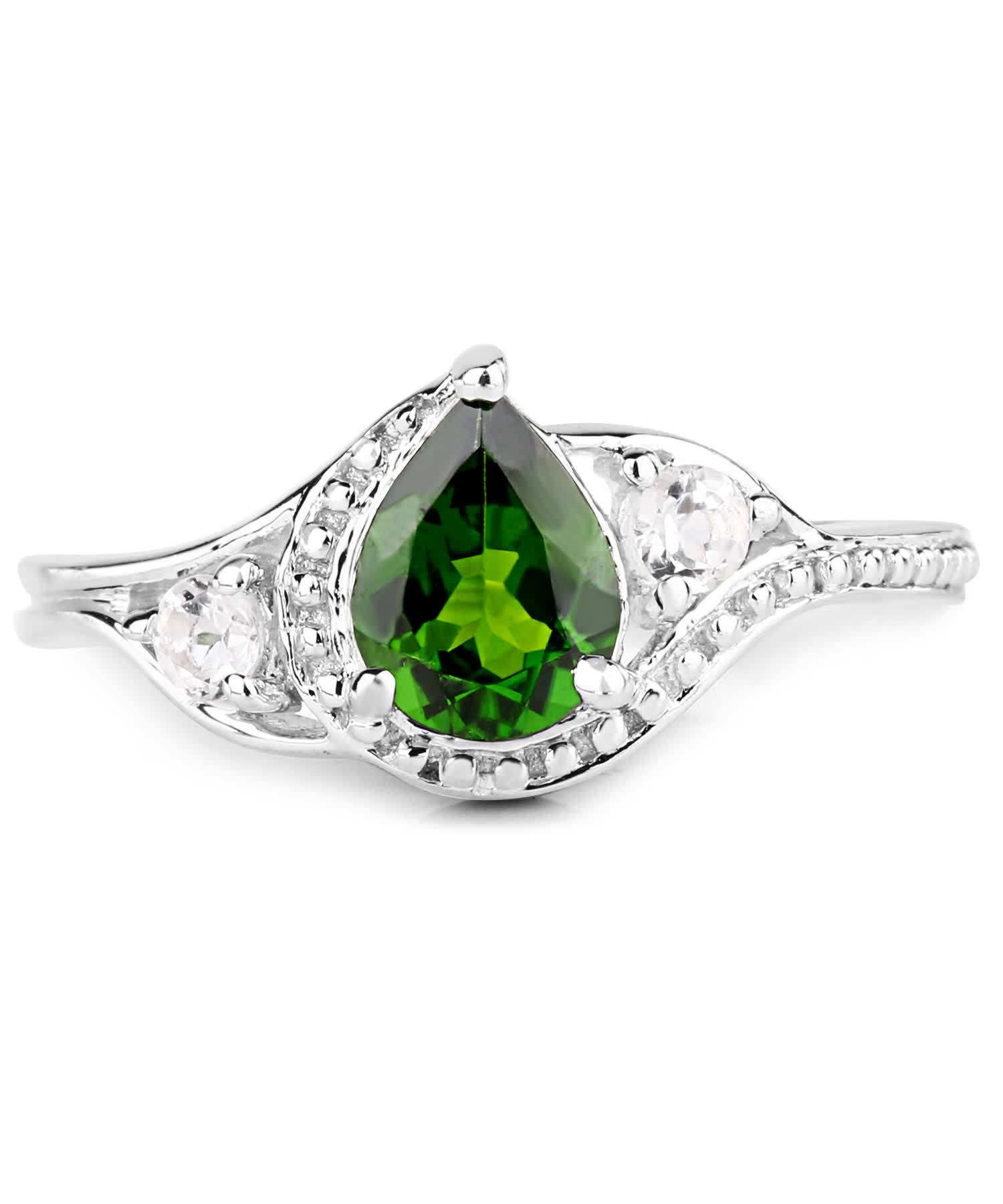 1.30ctw Natural Forest Green Chrome Diopside and Topaz Rhodium Plated 925 Sterling Silver Ring View 3