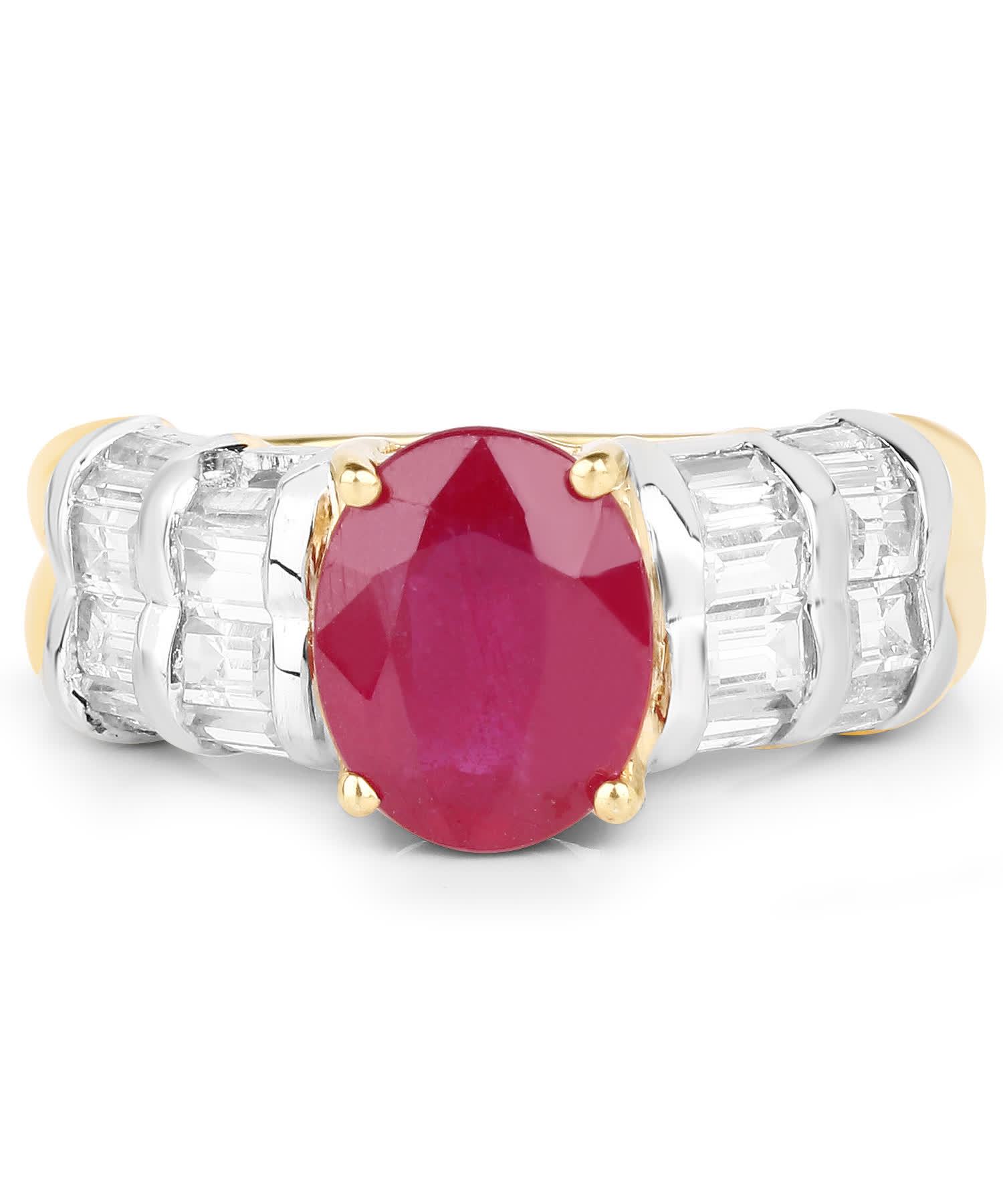 5.09ctw Natural Ruby and Topaz 14k Gold Plated 925 Sterling Silver Ring View 3