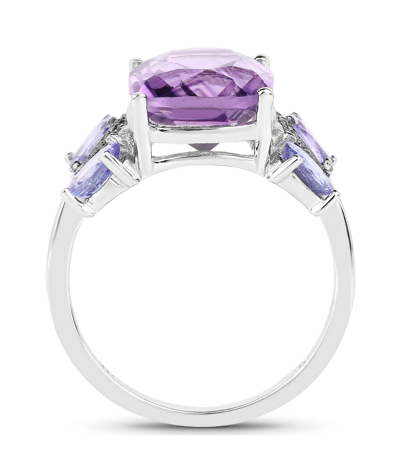 5.53ctw Natural Amethyst, Tanzanite and Topaz Rhodium Plated Silver Cocktail Ring View 2