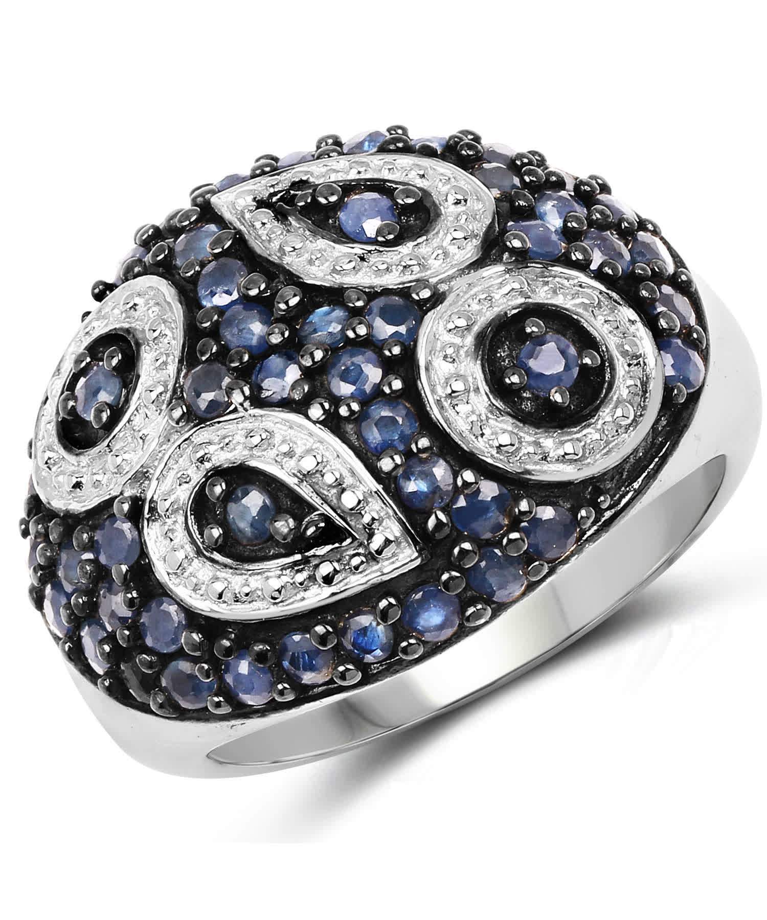 1.44ctw Natural Blue Sapphire Rhodium Plated 925 Sterling Silver Cocktail Ring View 1