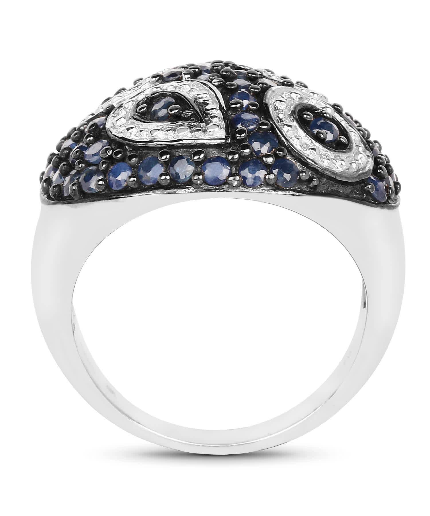 1.44ctw Natural Blue Sapphire Rhodium Plated 925 Sterling Silver Cocktail Ring View 2