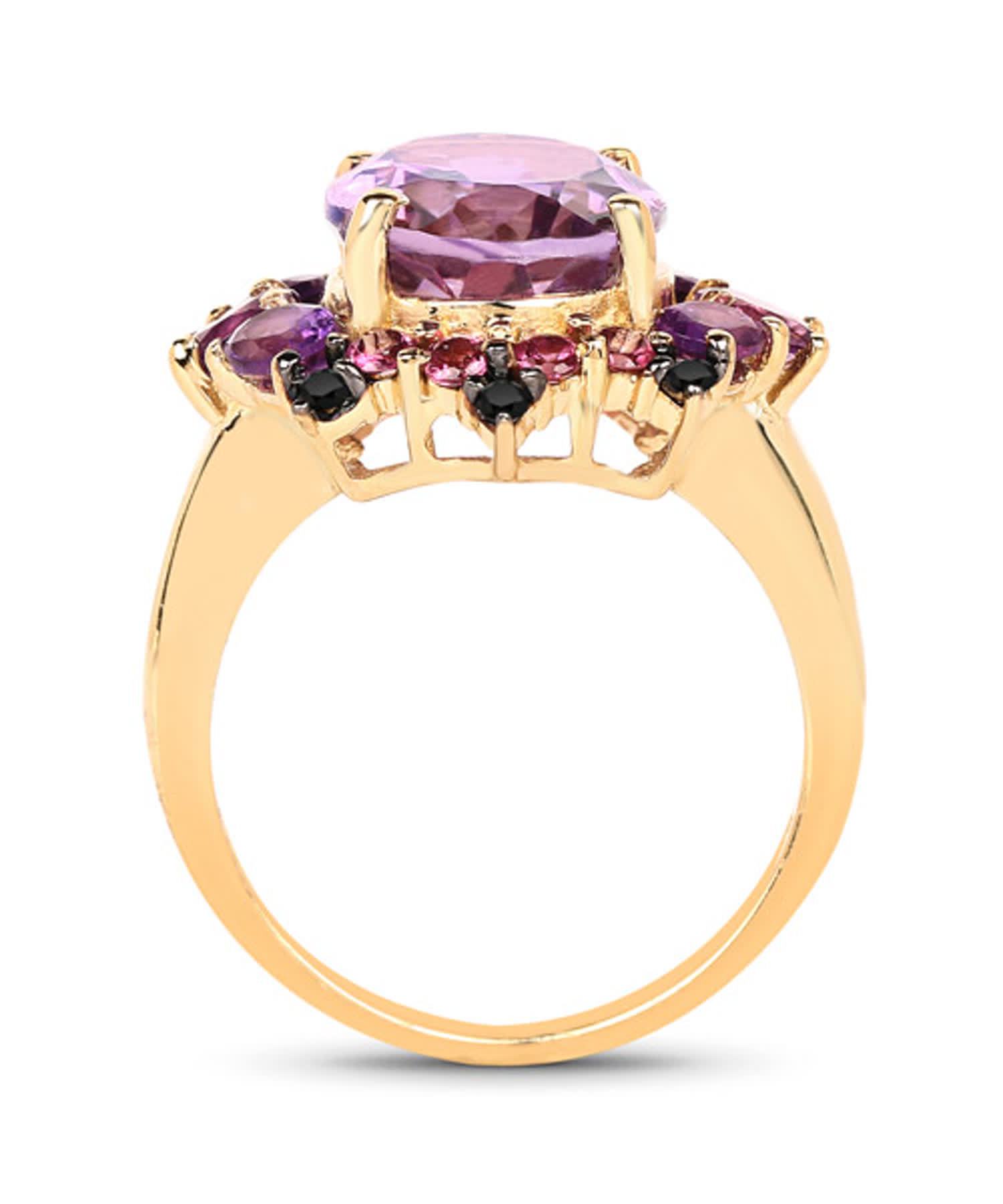 5.25ctw Natural Amethyst, Mixed Gems and Blue Diamond 14k Gold Plated 925 Sterling Silver Cocktail Ring View 2