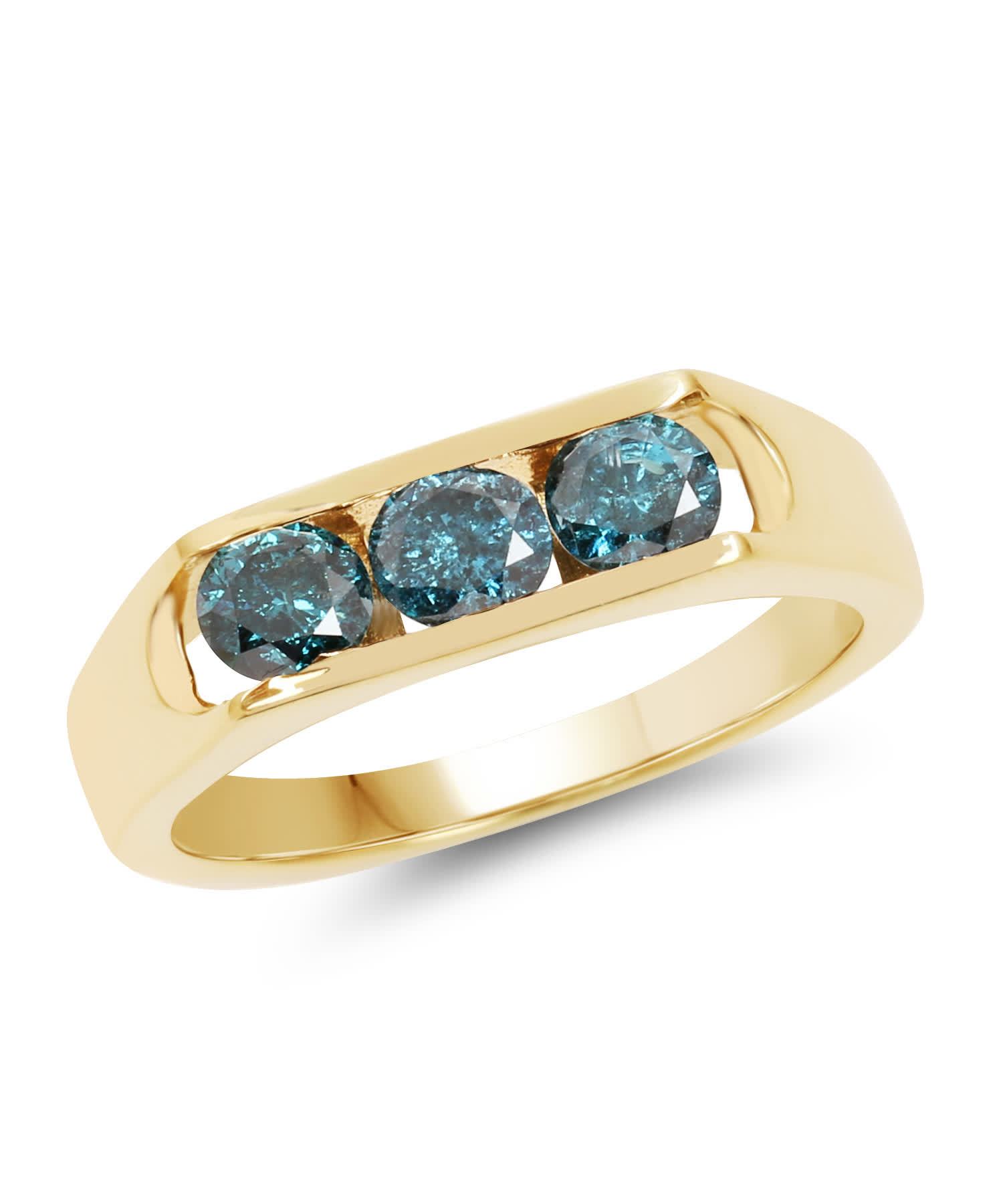 0.90ctw Blue Diamond 14k Gold Plated 925 Sterling Silver Three-Stone Ring View 1