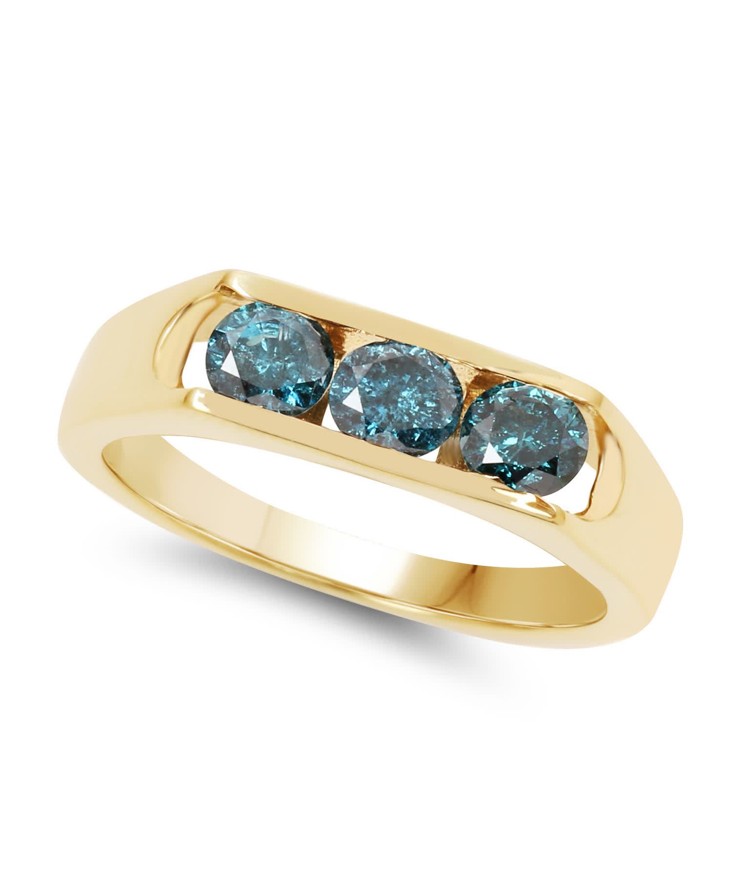 0.90ctw Blue Diamond 14k Gold Plated 925 Sterling Silver Three-Stone Ring View 2