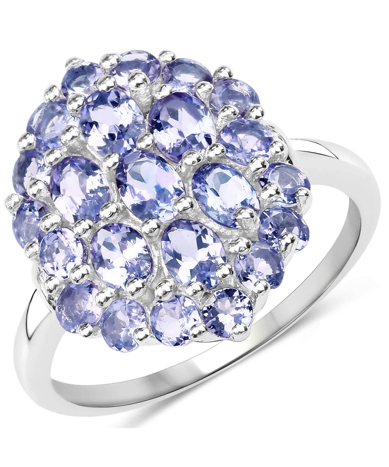 2.31ctw Natural Tanzanite Rhodium Plated 925 Sterling Silver Cluster Right Hand Ring View 1