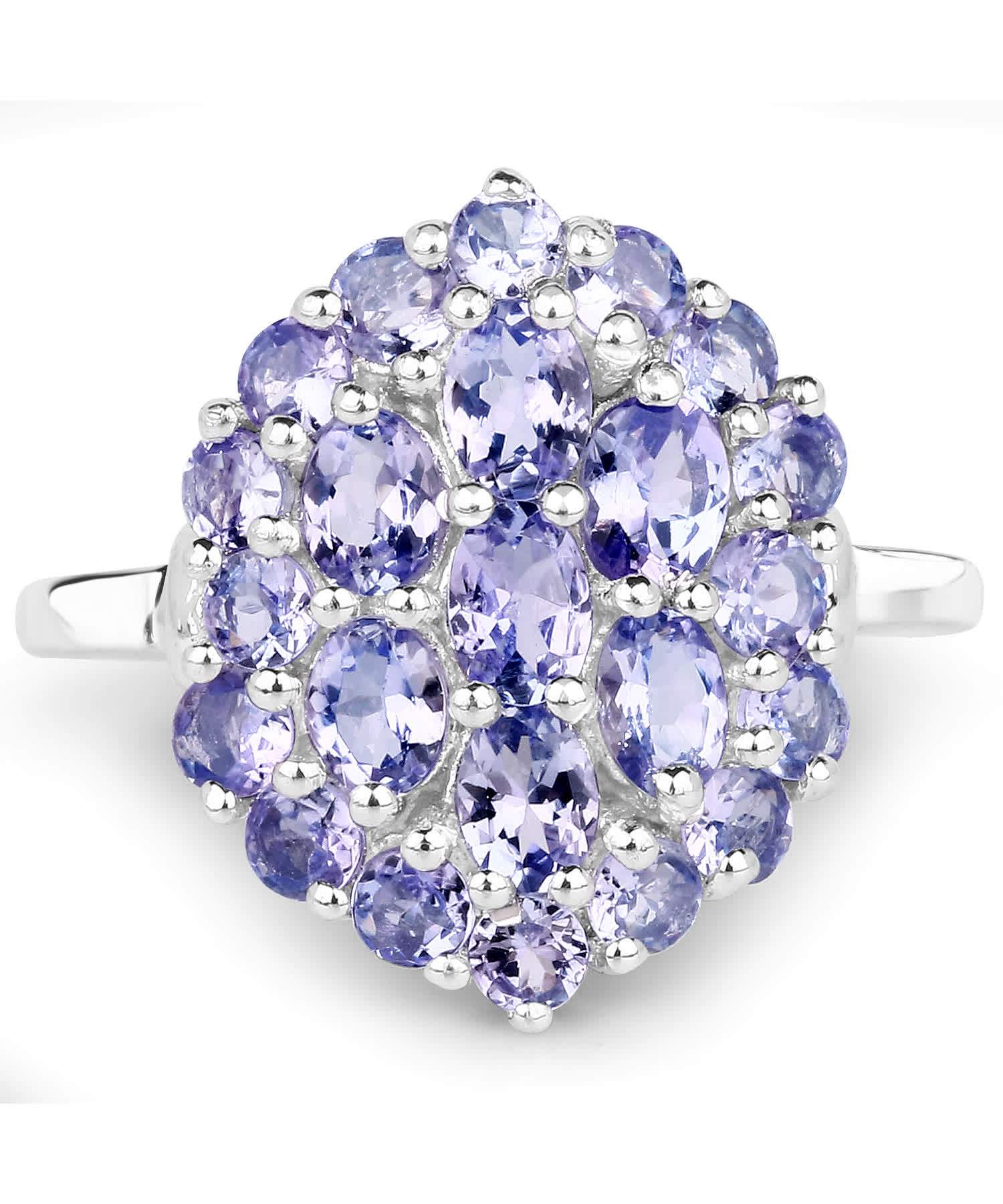 2.31ctw Natural Tanzanite Rhodium Plated 925 Sterling Silver Cluster Right Hand Ring View 3