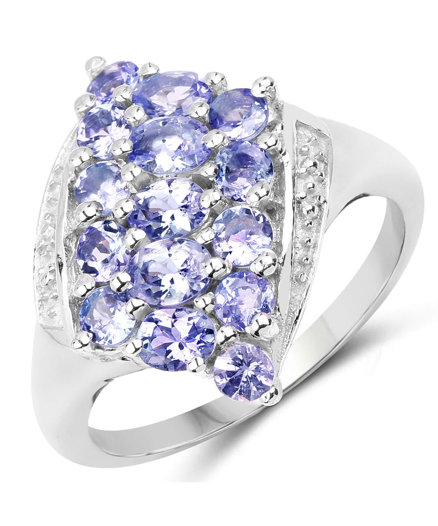 1.85ctw Natural Tanzanite Rhodium Plated 925 Sterling Silver Right Hand Ring View 1