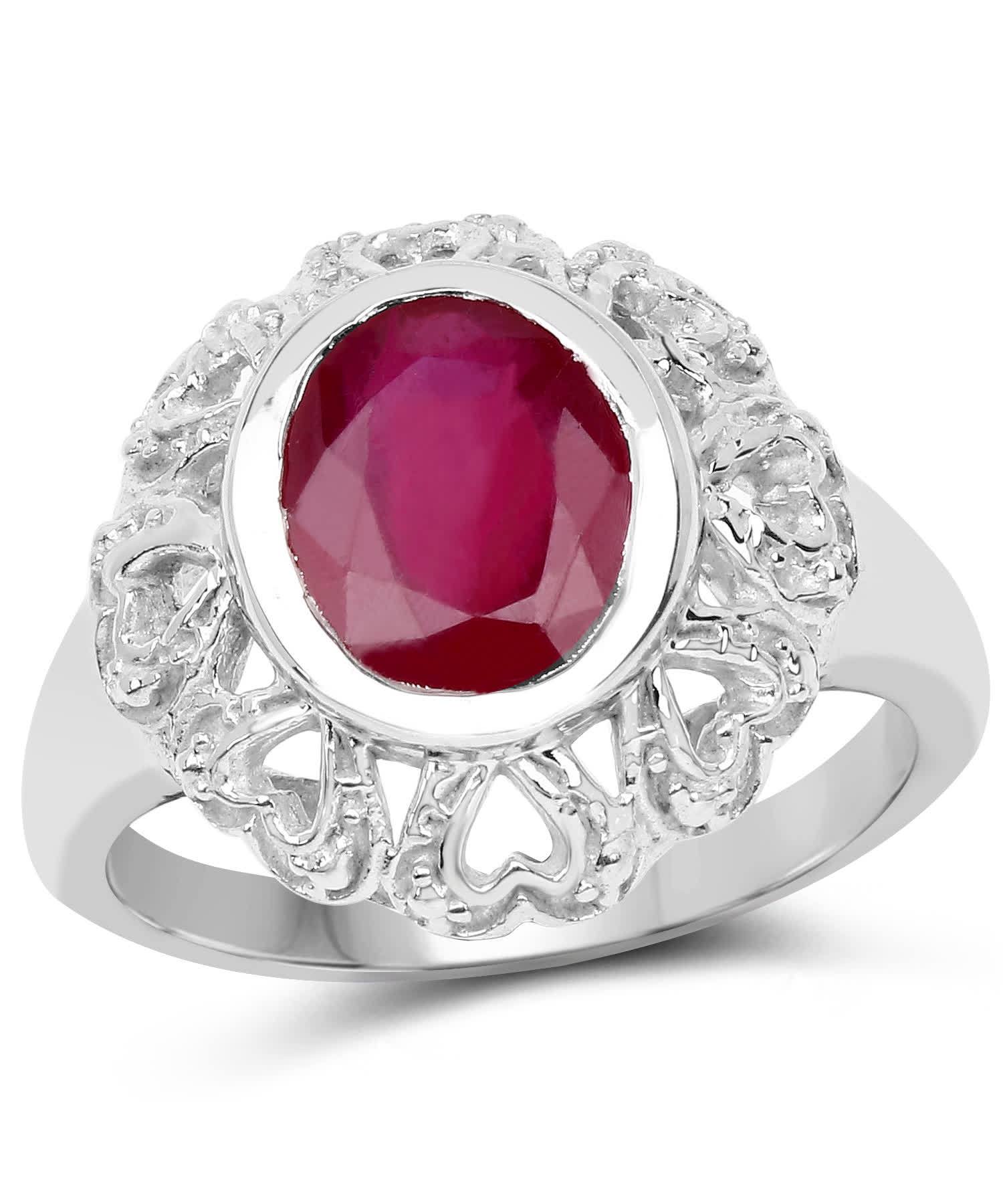3.47ctw Natural Ruby Rhodium Plated 925 Sterling Silver Heart Right Hand Ring View 1