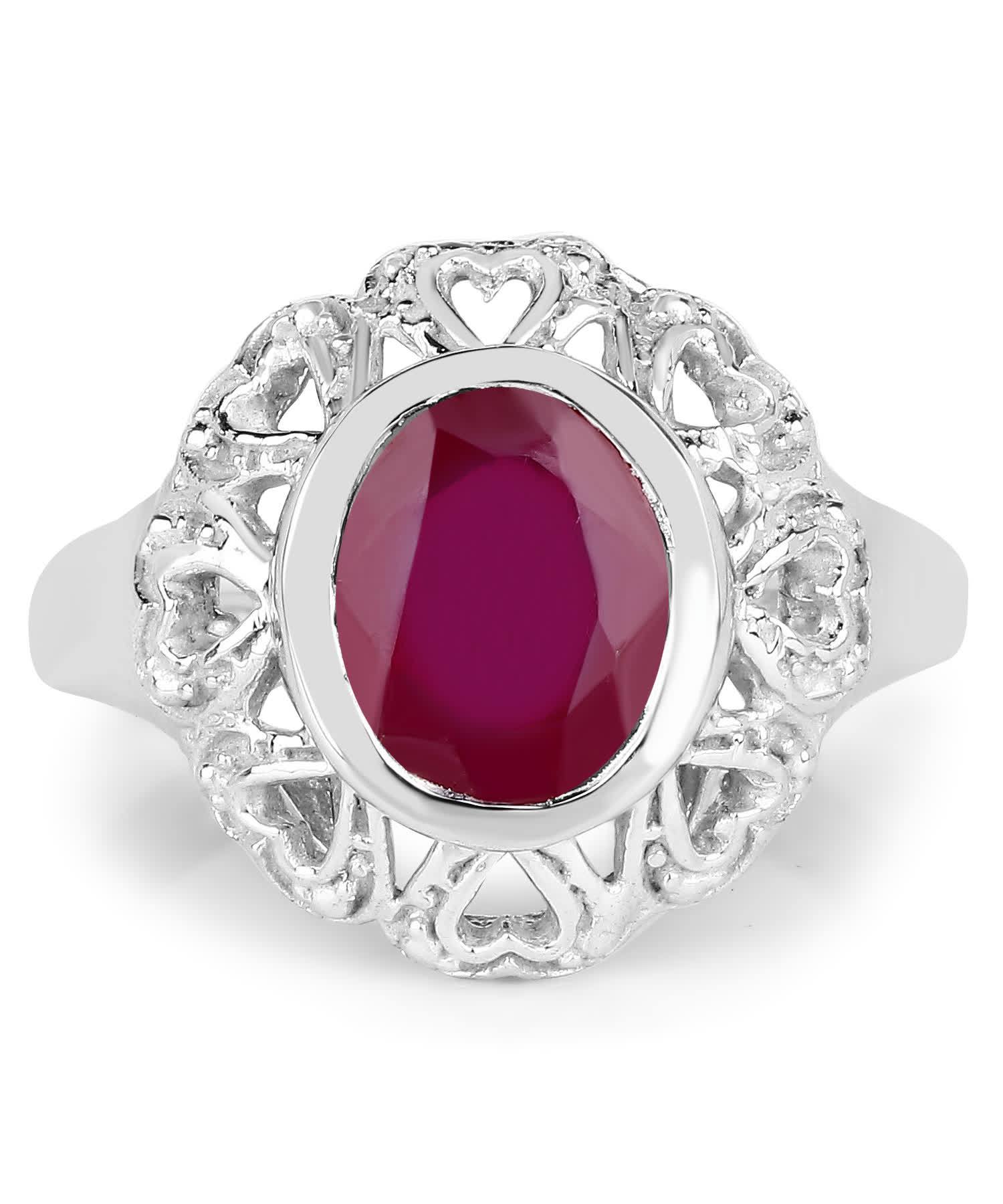 3.47ctw Natural Ruby Rhodium Plated 925 Sterling Silver Heart Right Hand Ring View 3