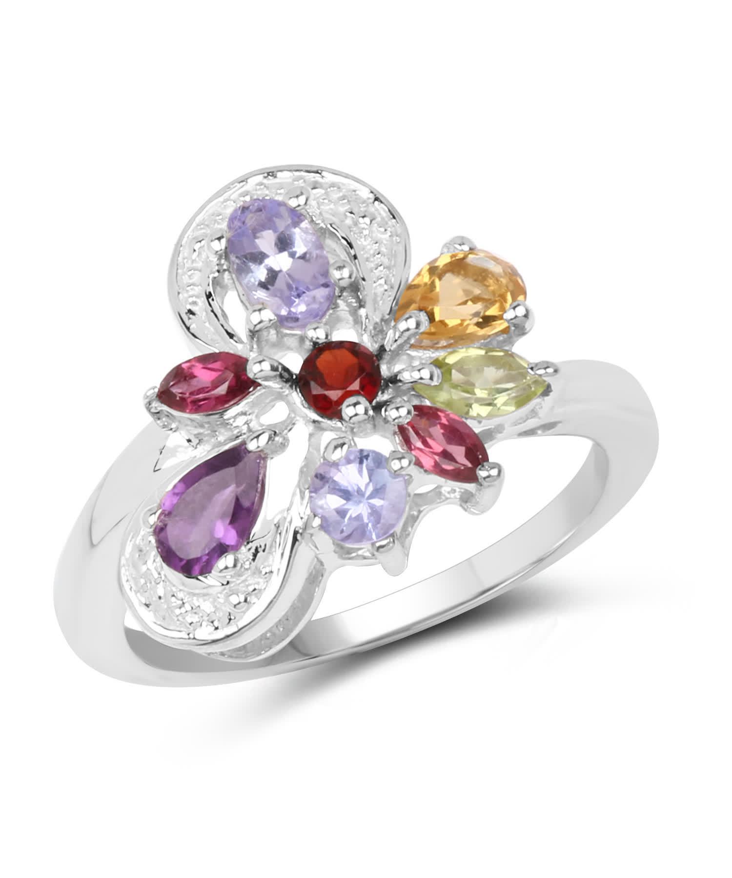 1.25ctw Natural Multi-Color Mixed Gems Rhodium Plated 925 Sterling Silver Right Hand Ring View 1