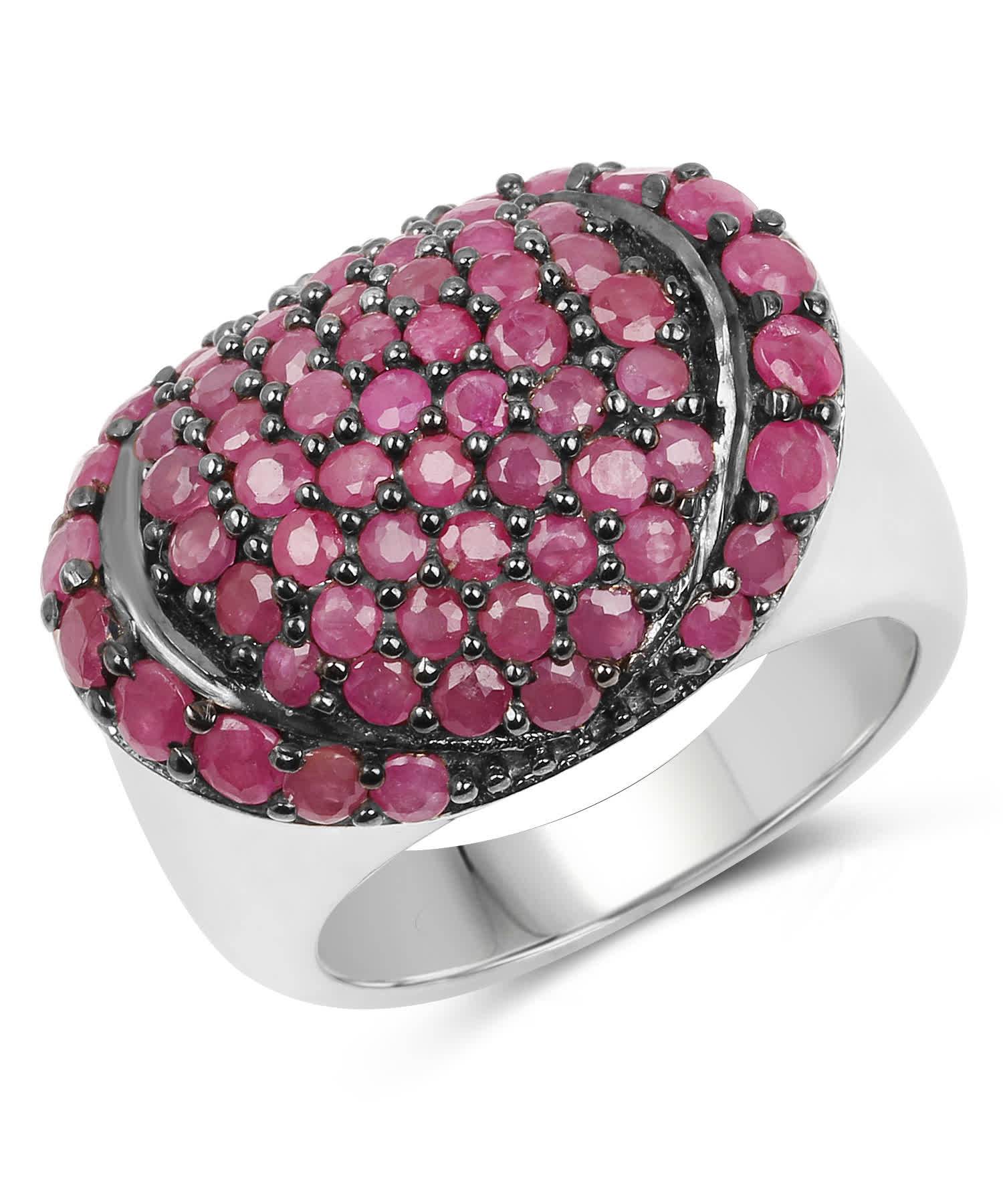 3.35ctw Natural Ruby Rhodium Plated 925 Sterling Silver Right Hand Ring View 1
