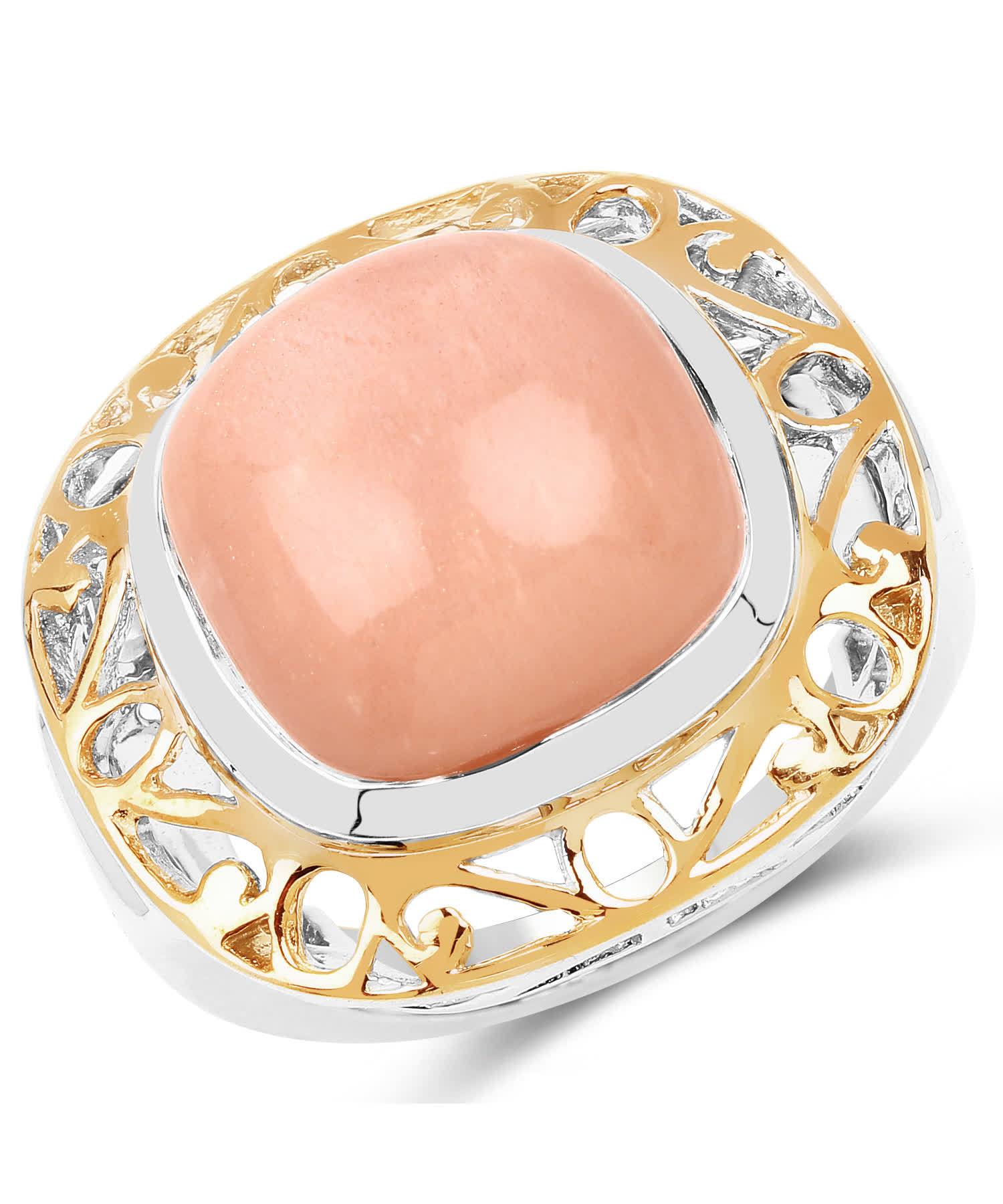 12.80ctw Natural Peach Moonstone Rhodium Plated 925 Sterling Silver Cocktail Ring View 1