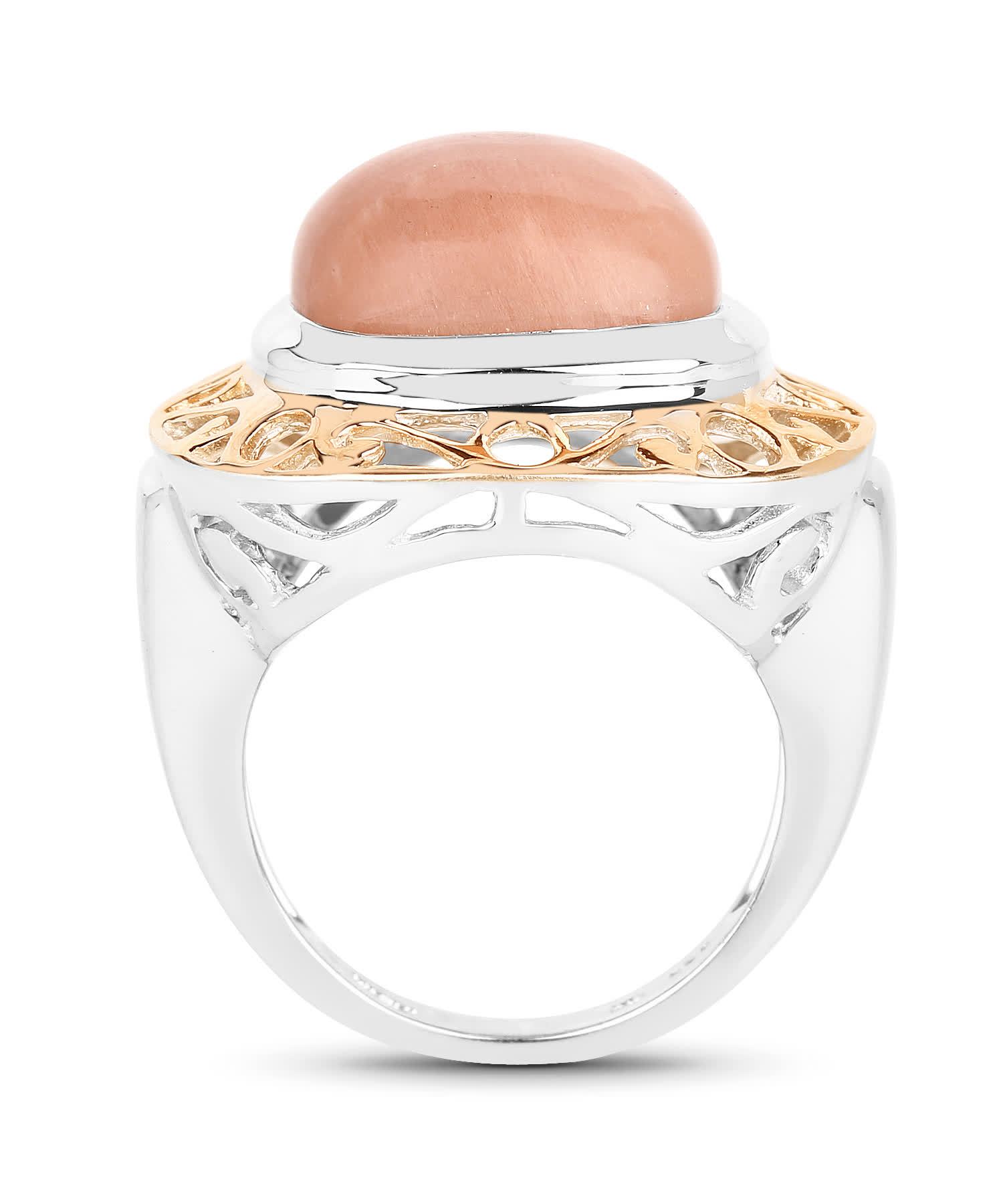 12.80ctw Natural Peach Moonstone Rhodium Plated 925 Sterling Silver Cocktail Ring View 2
