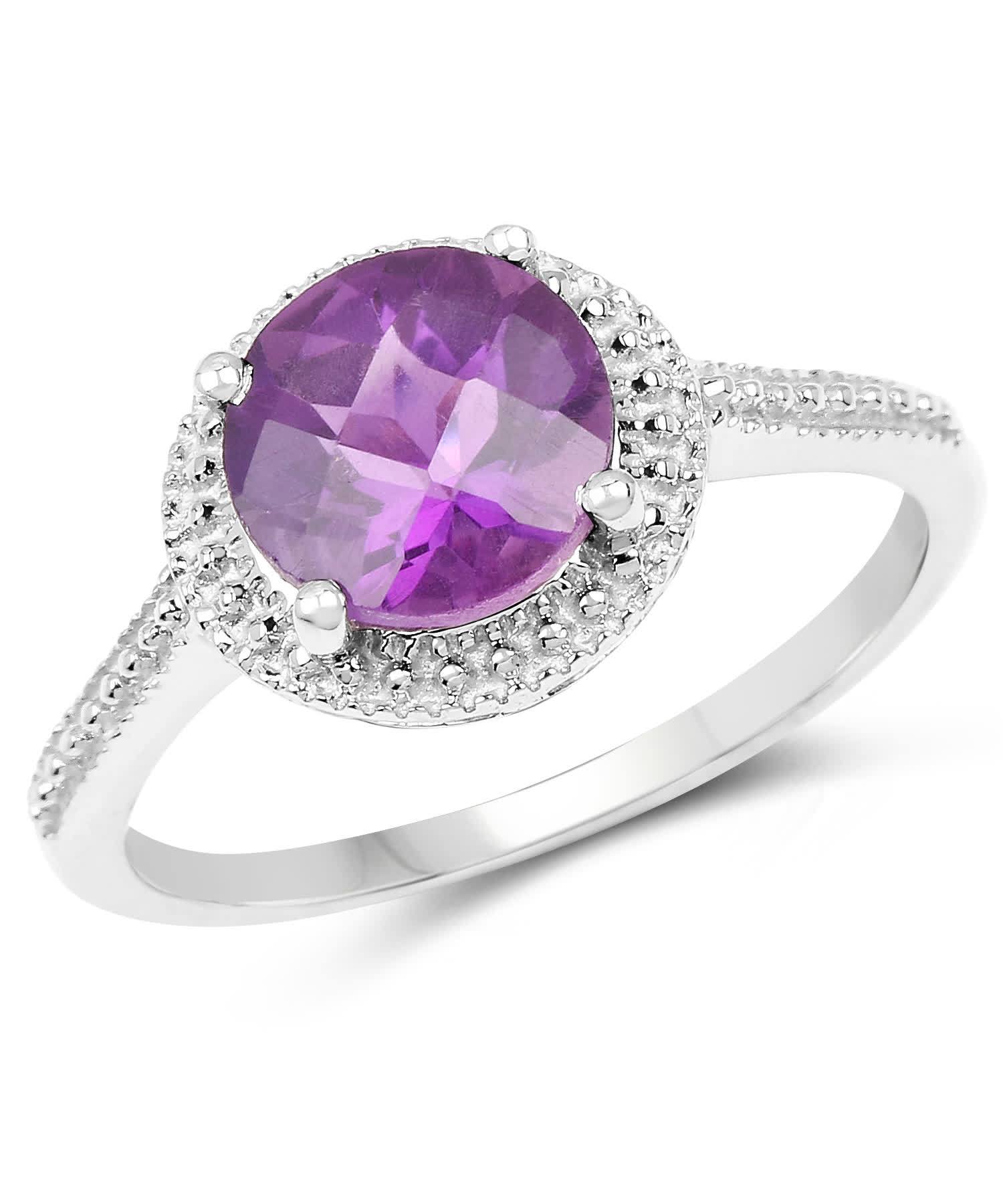 1.76ctw Natural Amethyst Rhodium Plated 925 Sterling Silver Right Hand Ring View 1