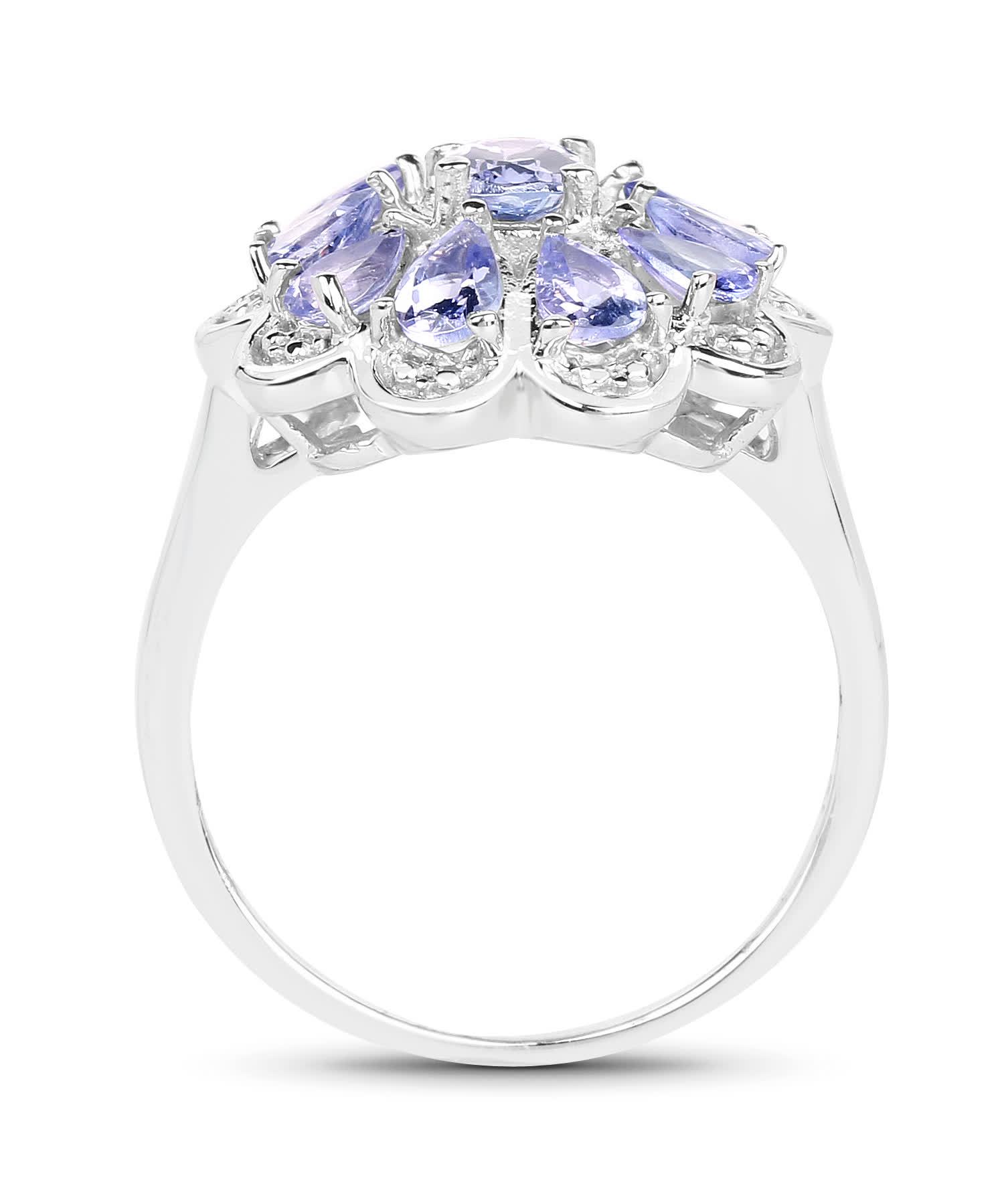 1.84ctw Natural Tanzanite Rhodium Plated 925 Sterling Silver Flower Right Hand Ring View 2