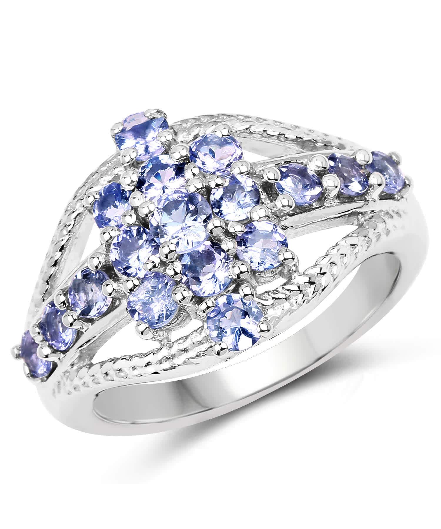 1.28ctw Natural Tanzanite Rhodium Plated Silver Right Hand Ring View 1