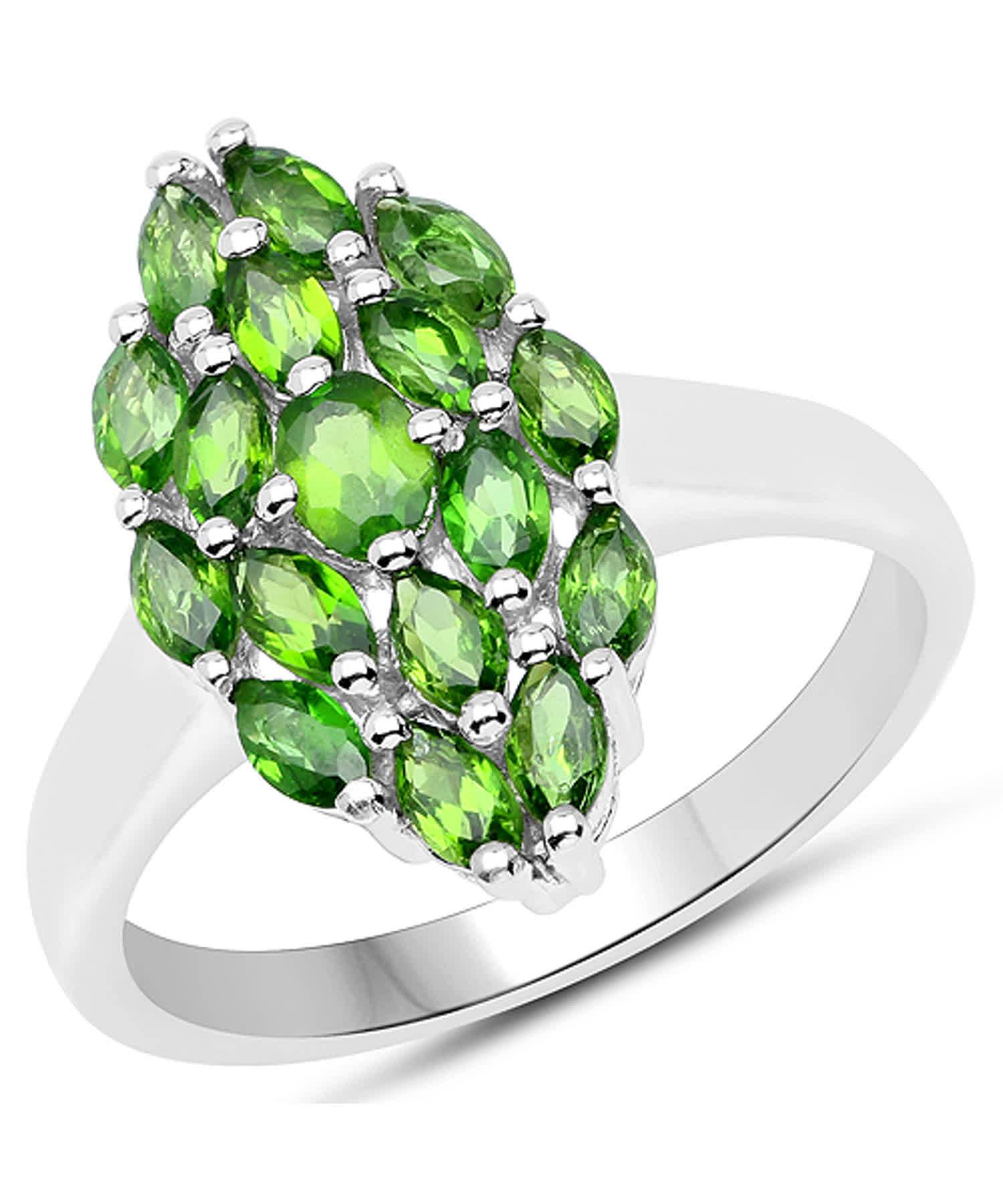 1.31ctw Natural Forest Green Chrome Diopside Rhodium Plated 925 Sterling Silver Marquise Right Hand Ring View 1