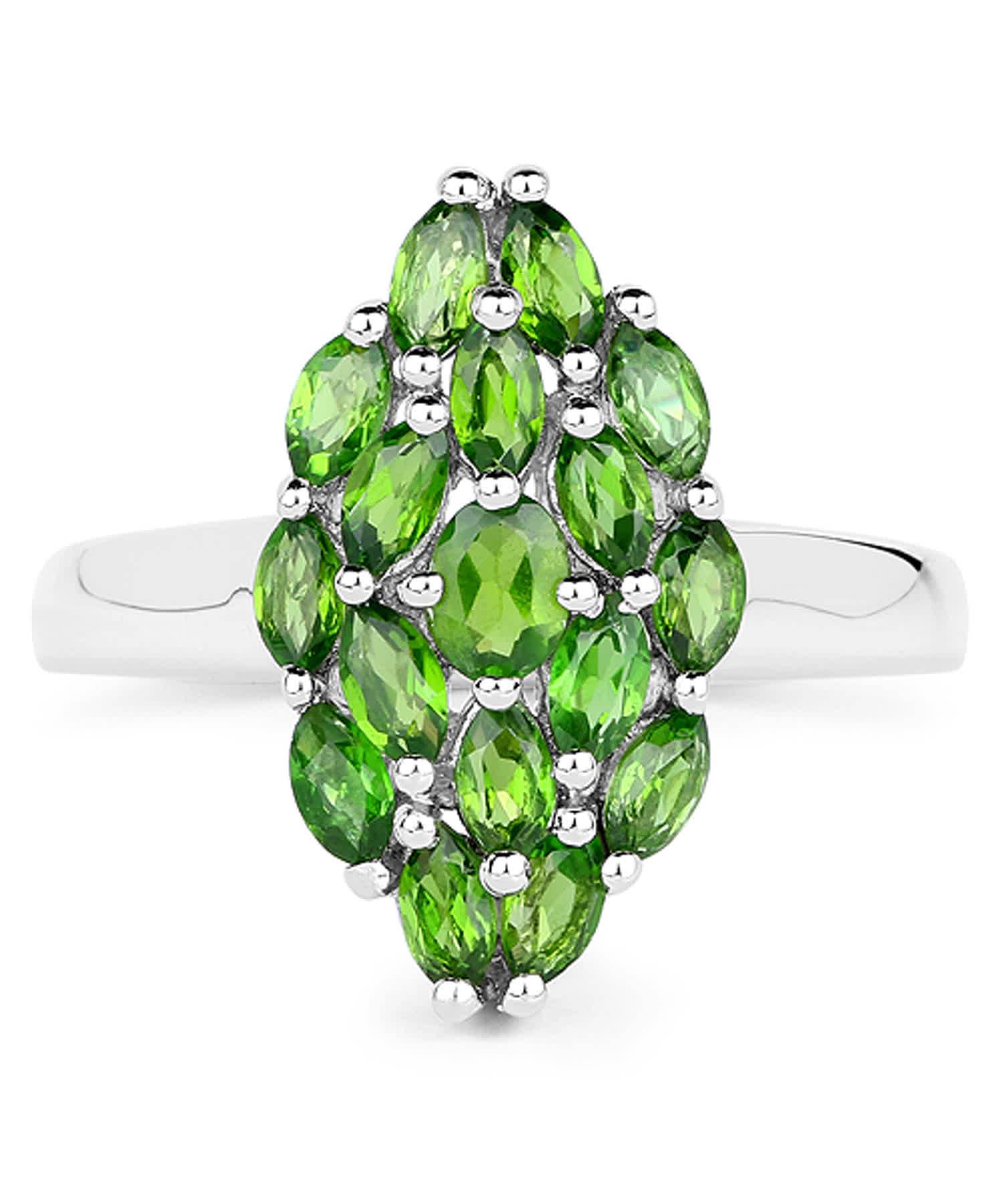 1.31ctw Natural Forest Green Chrome Diopside Rhodium Plated 925 Sterling Silver Marquise Right Hand Ring View 2
