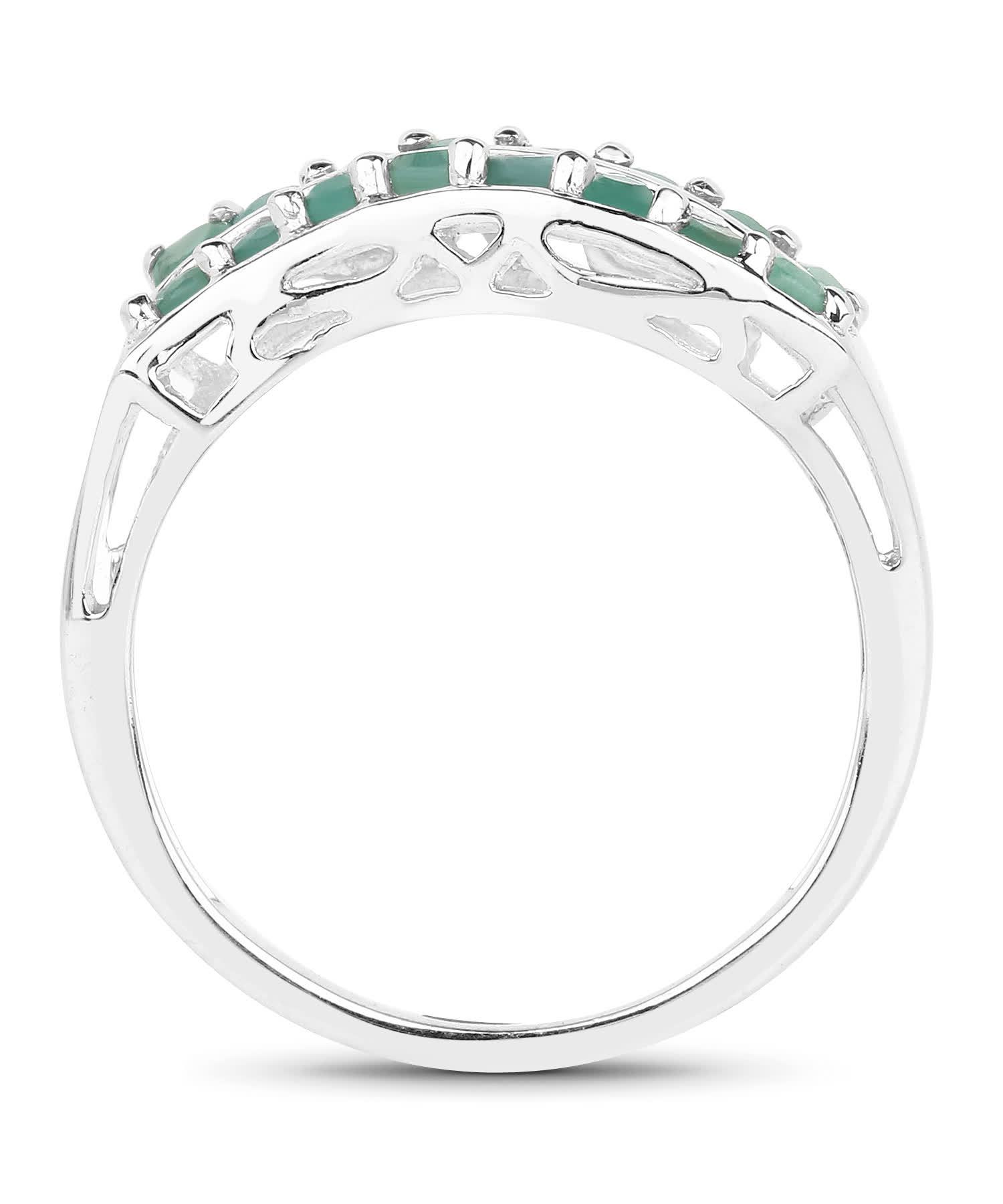 0.80ctw Natural Emerald Rhodium Plated 925 Sterling Silver Right Hand Ring View 2