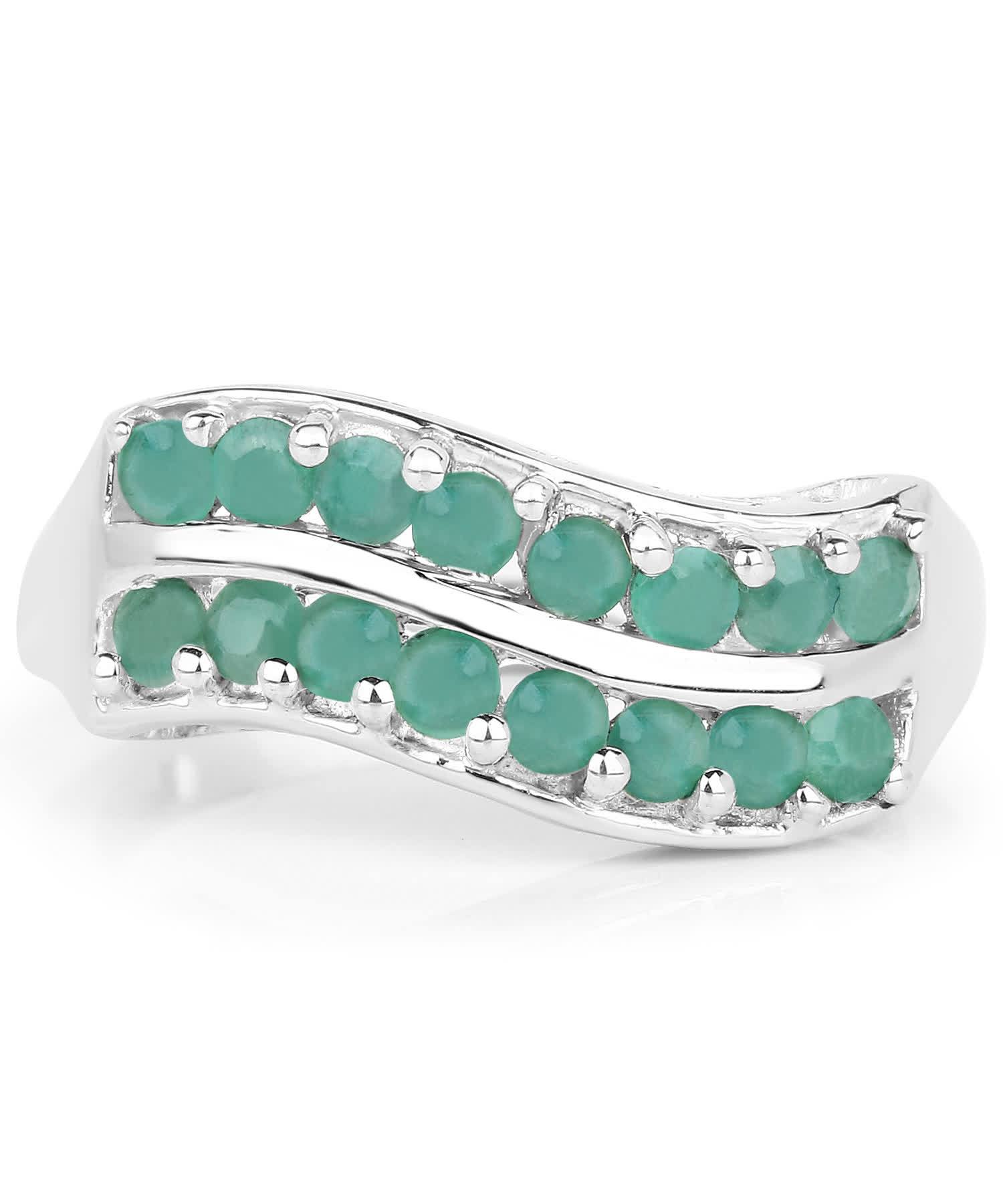 0.80ctw Natural Emerald Rhodium Plated 925 Sterling Silver Right Hand Ring View 3