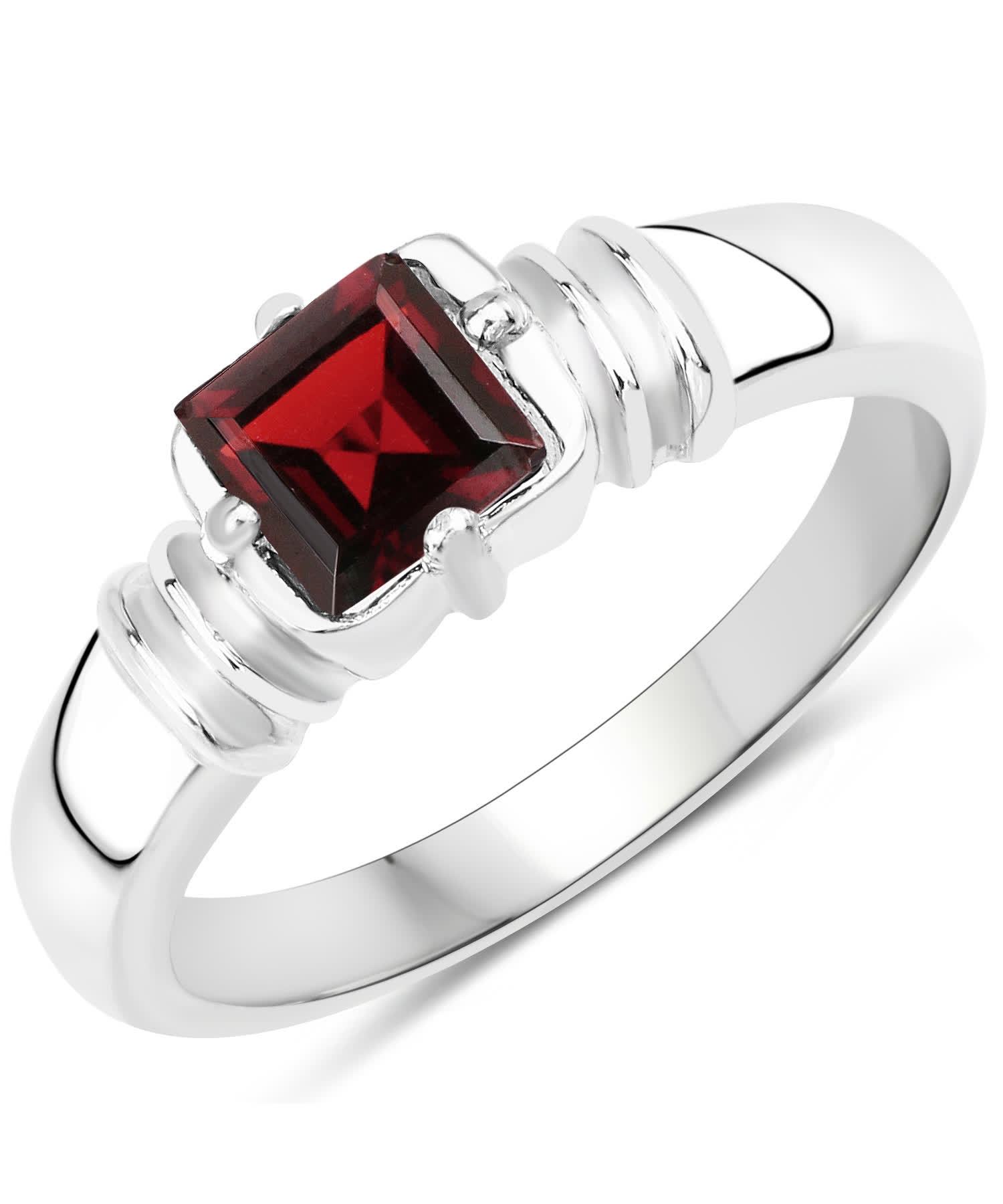 0.90ctw Natural Garnet Rhodium Plated 925 Sterling Silver Ring View 1